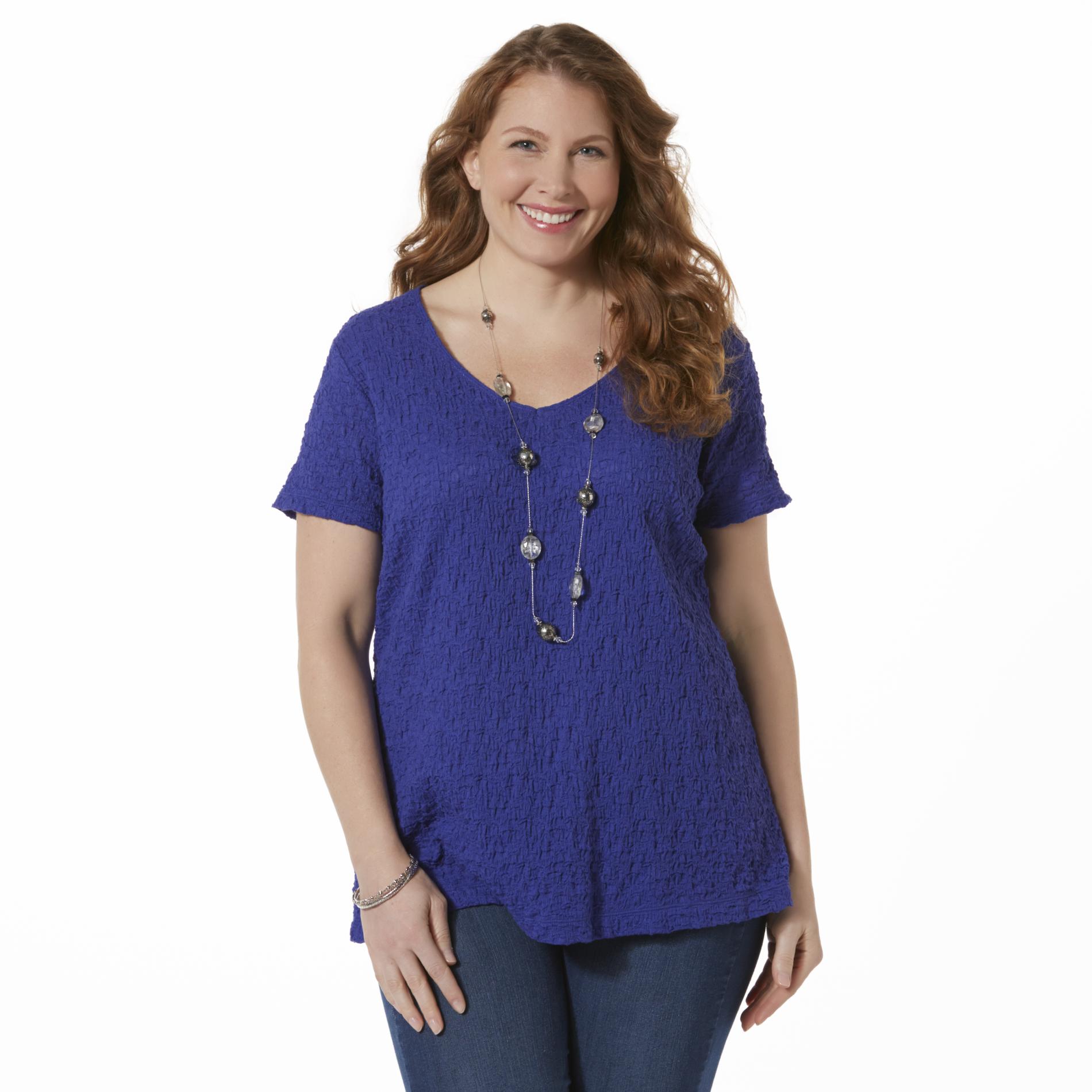 Jaclyn Smith Women's Plus Crinkled VNeck TShirt Kmart