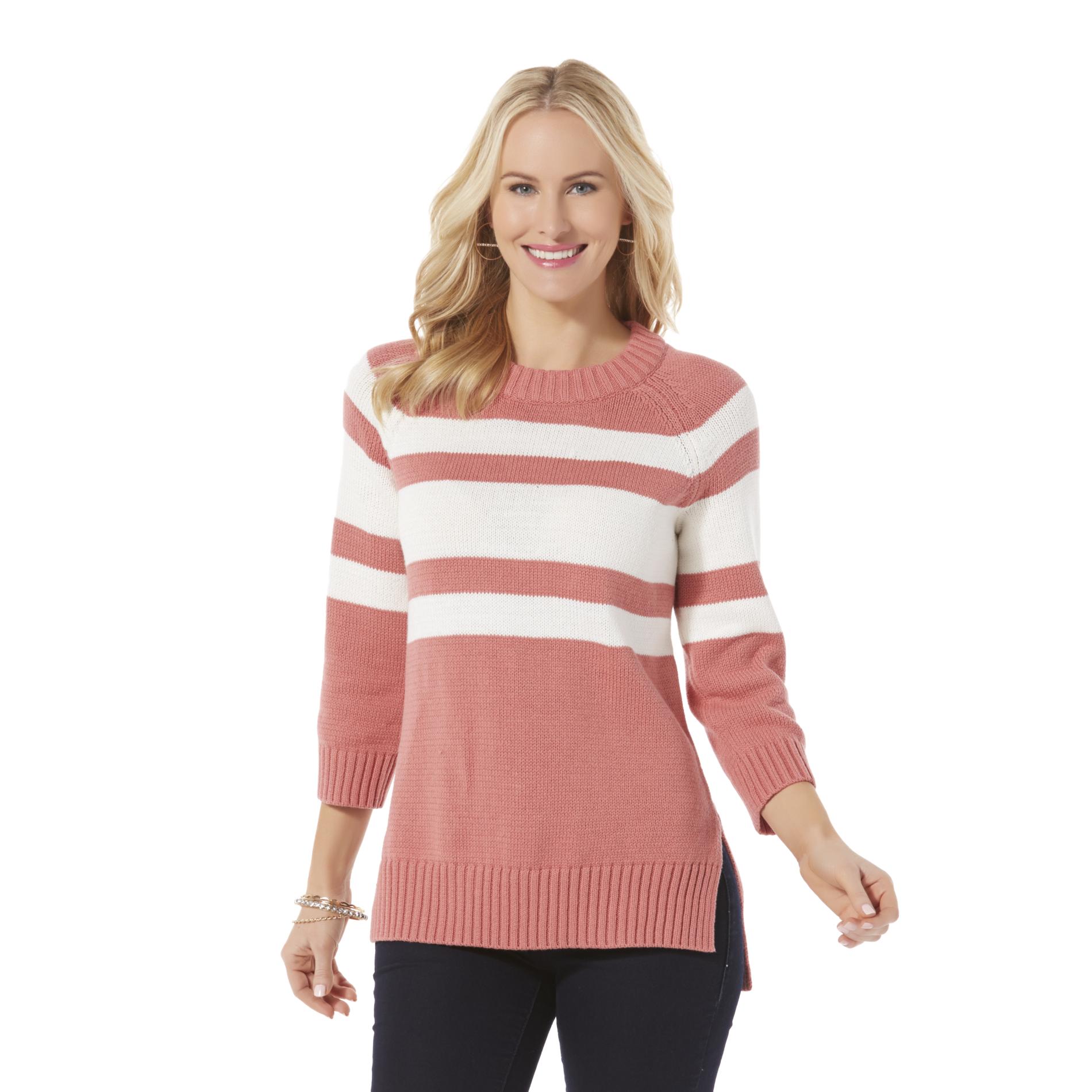 Women's Three-Quarter Sleeve Sweater - Striped