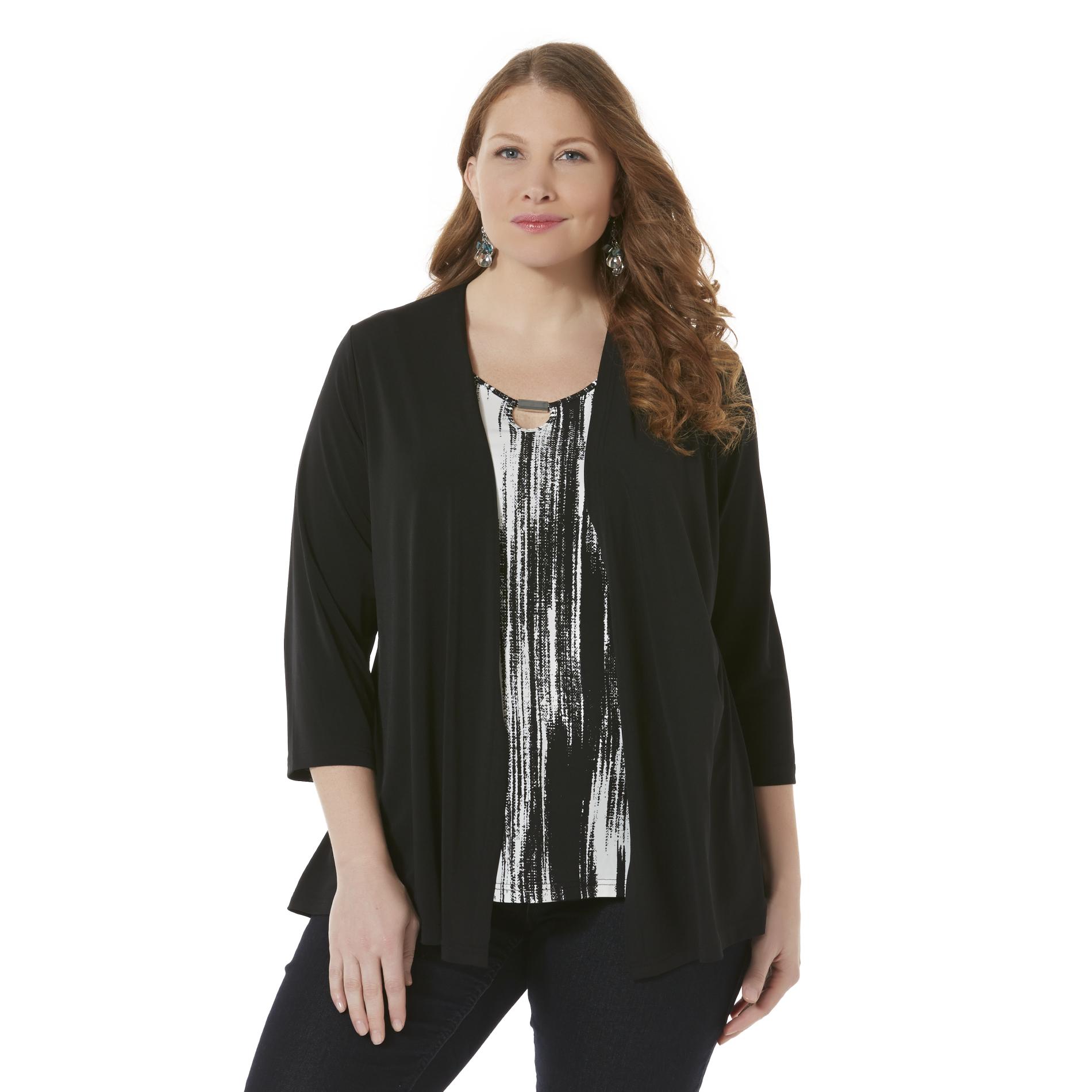 Women's Plus Layered-Look Top - Abstract Print