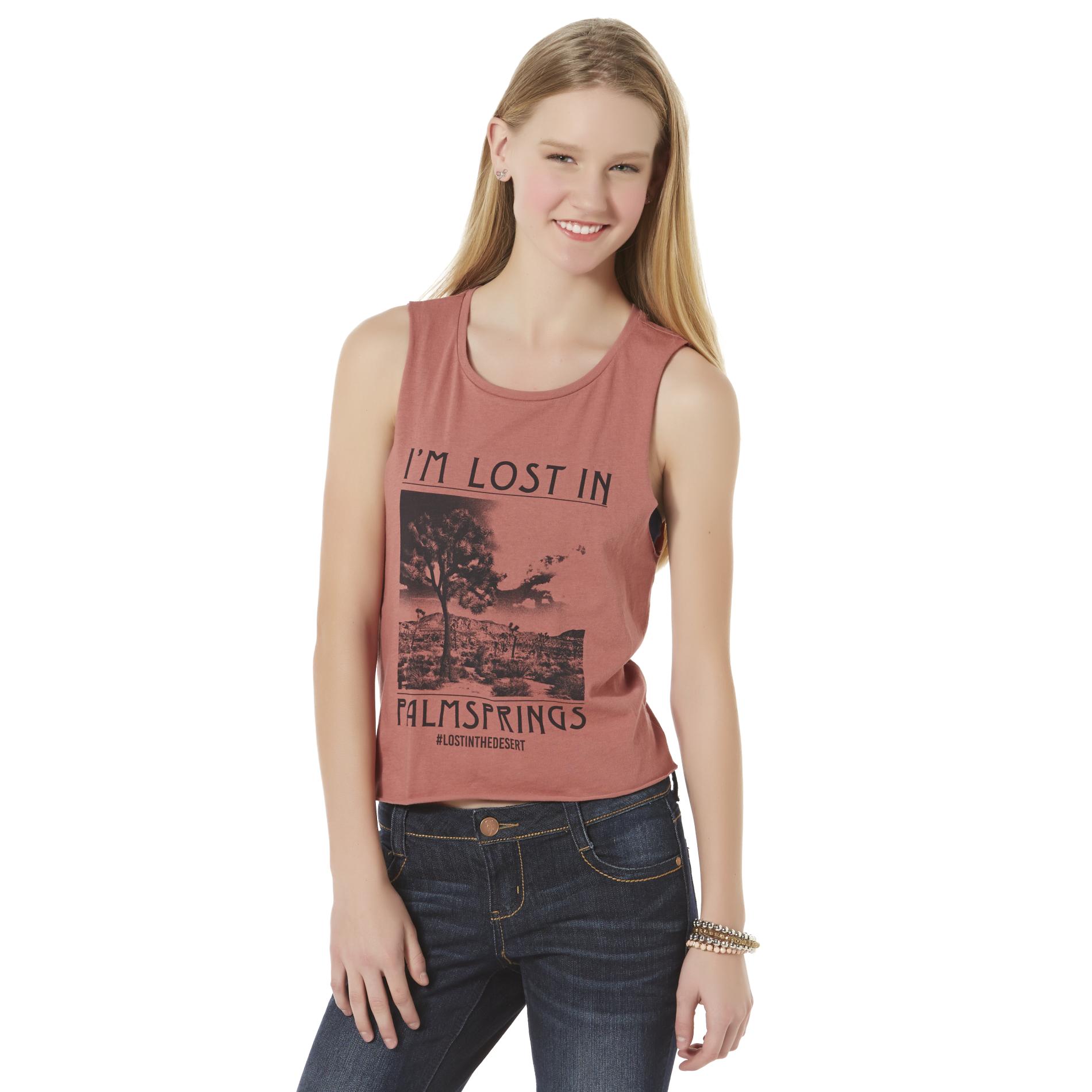 Junior's Cropped Graphic Tank Top - Palm Springs