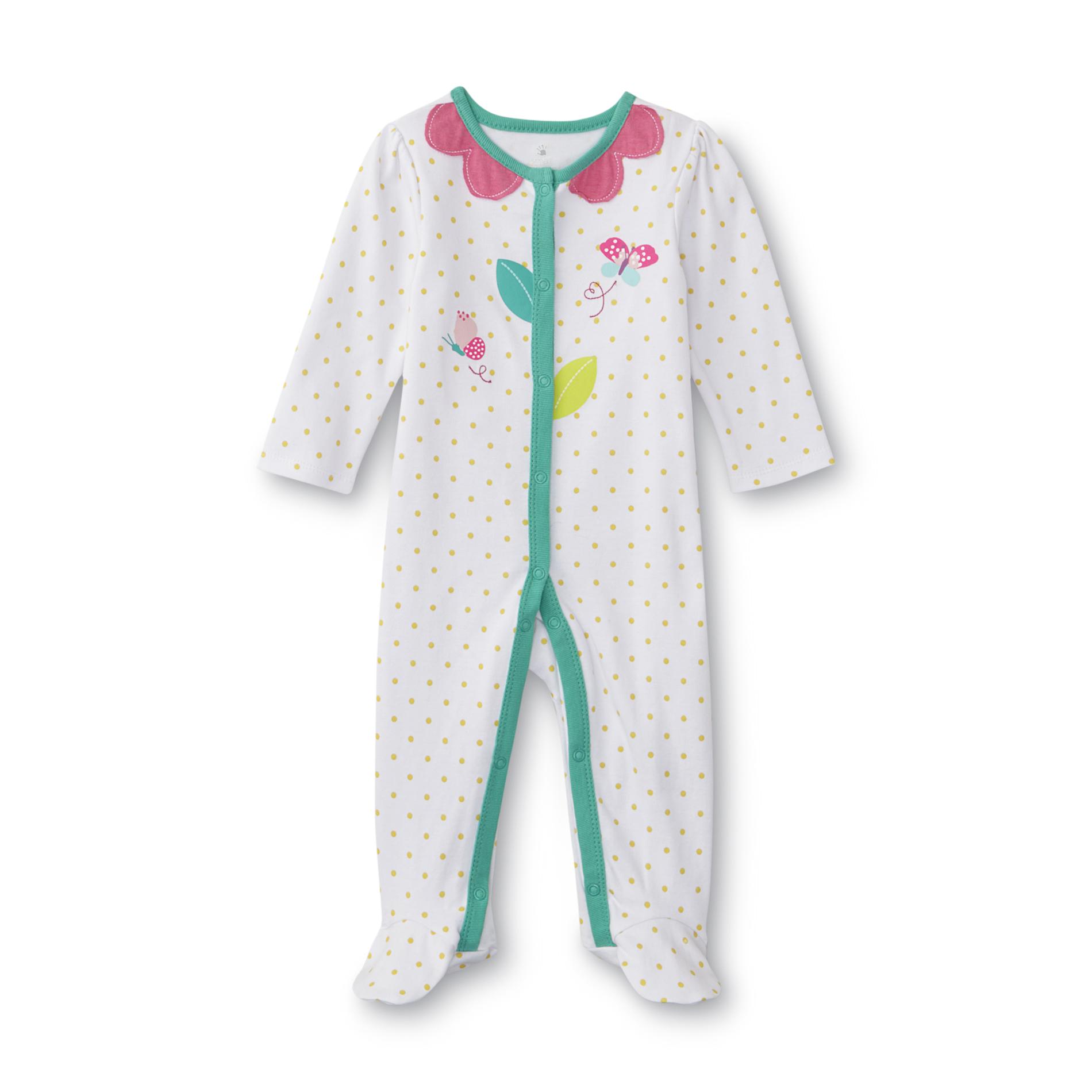 Newborn Girl's Footed Sleeper Pajamas - Dots/Butterfly
