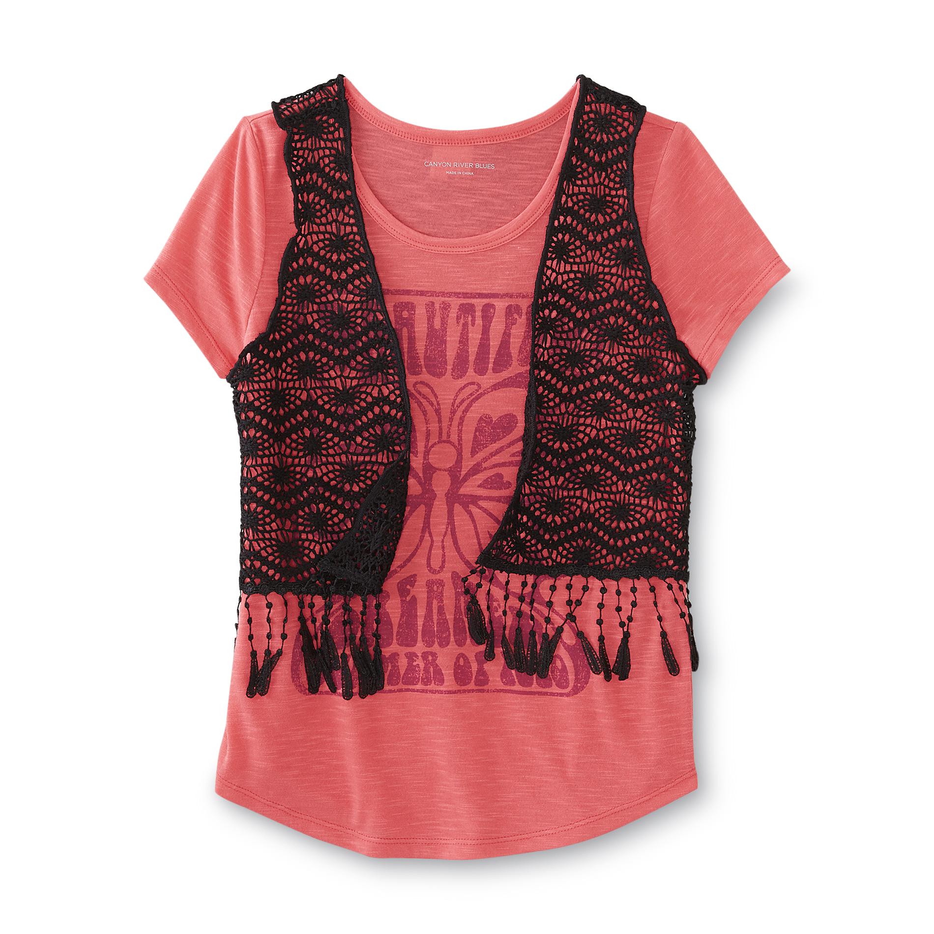 Girl's Graphic T-Shirt & Vest - Butterfly