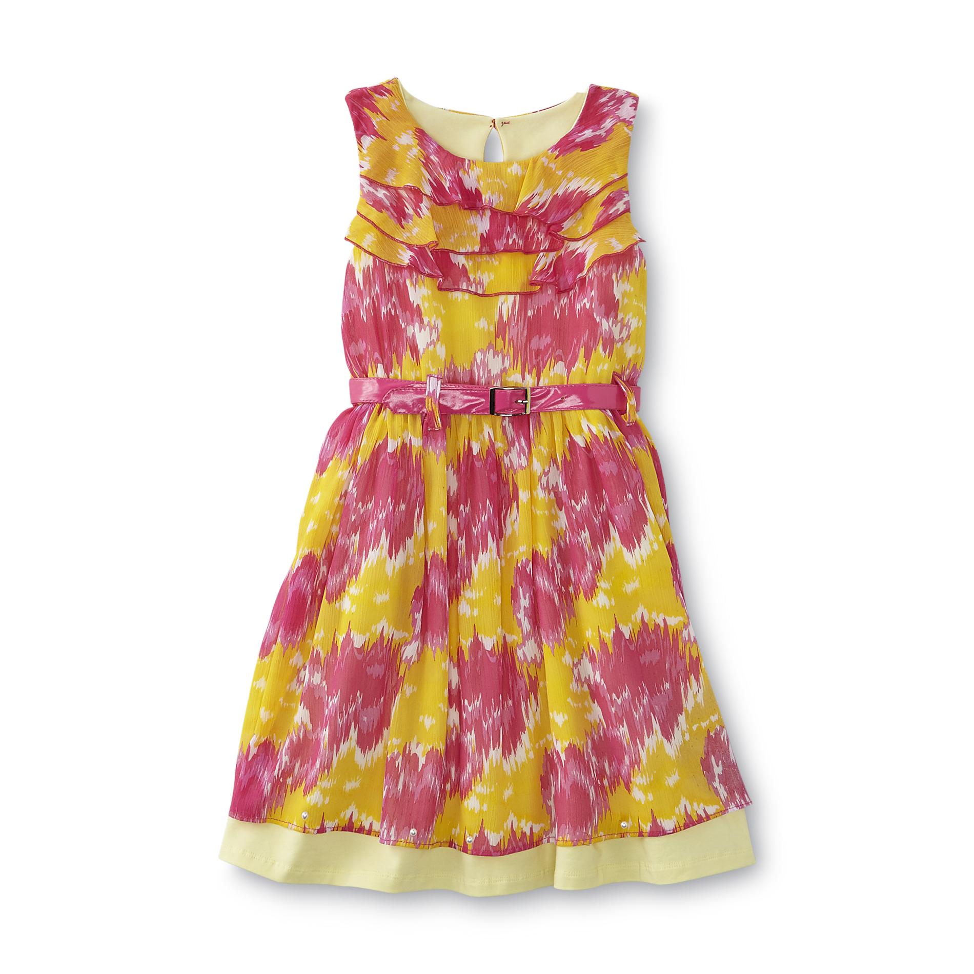Girl's Belted Sundress - Abstract