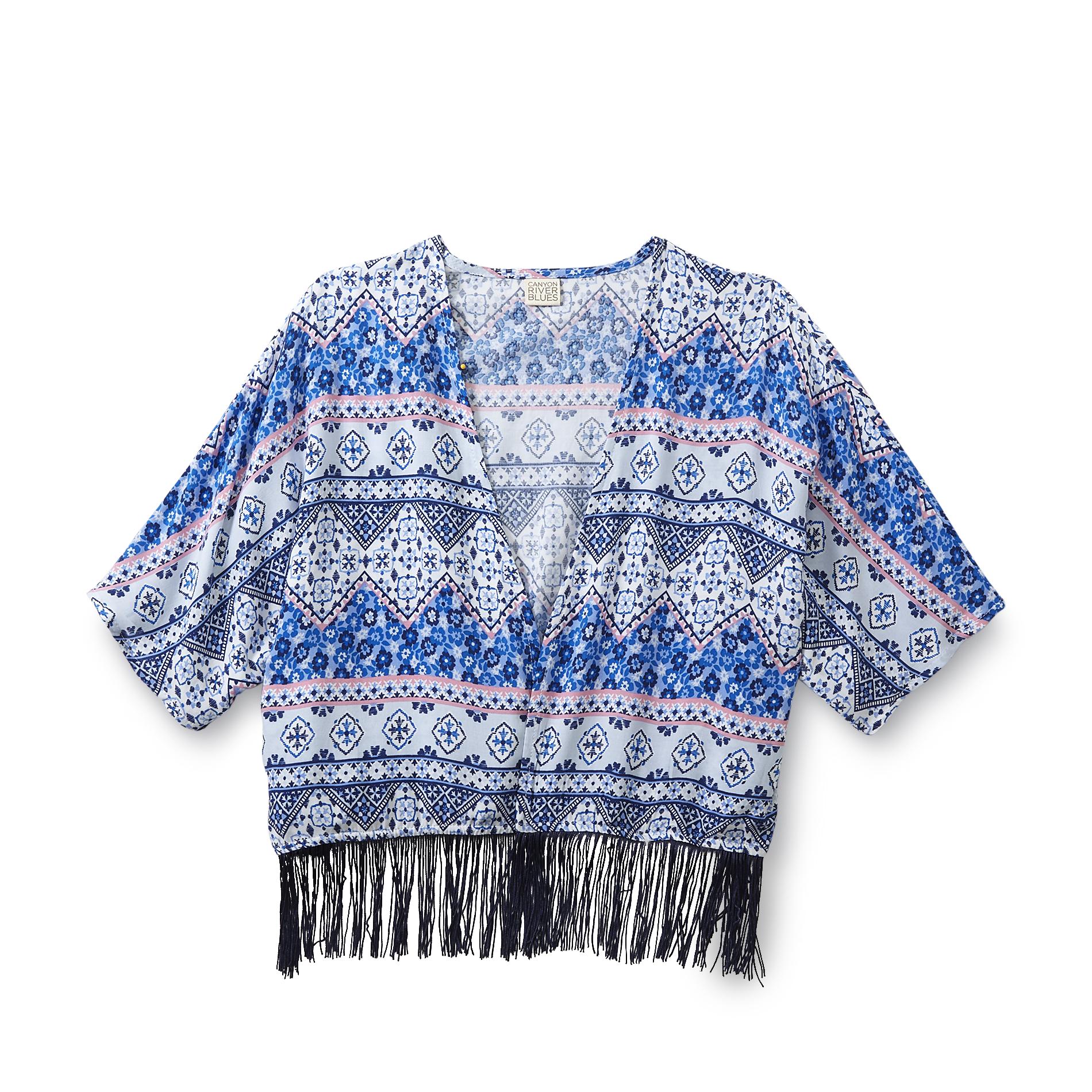 Girl's Fringe Kimono Jacket - Tribal Print