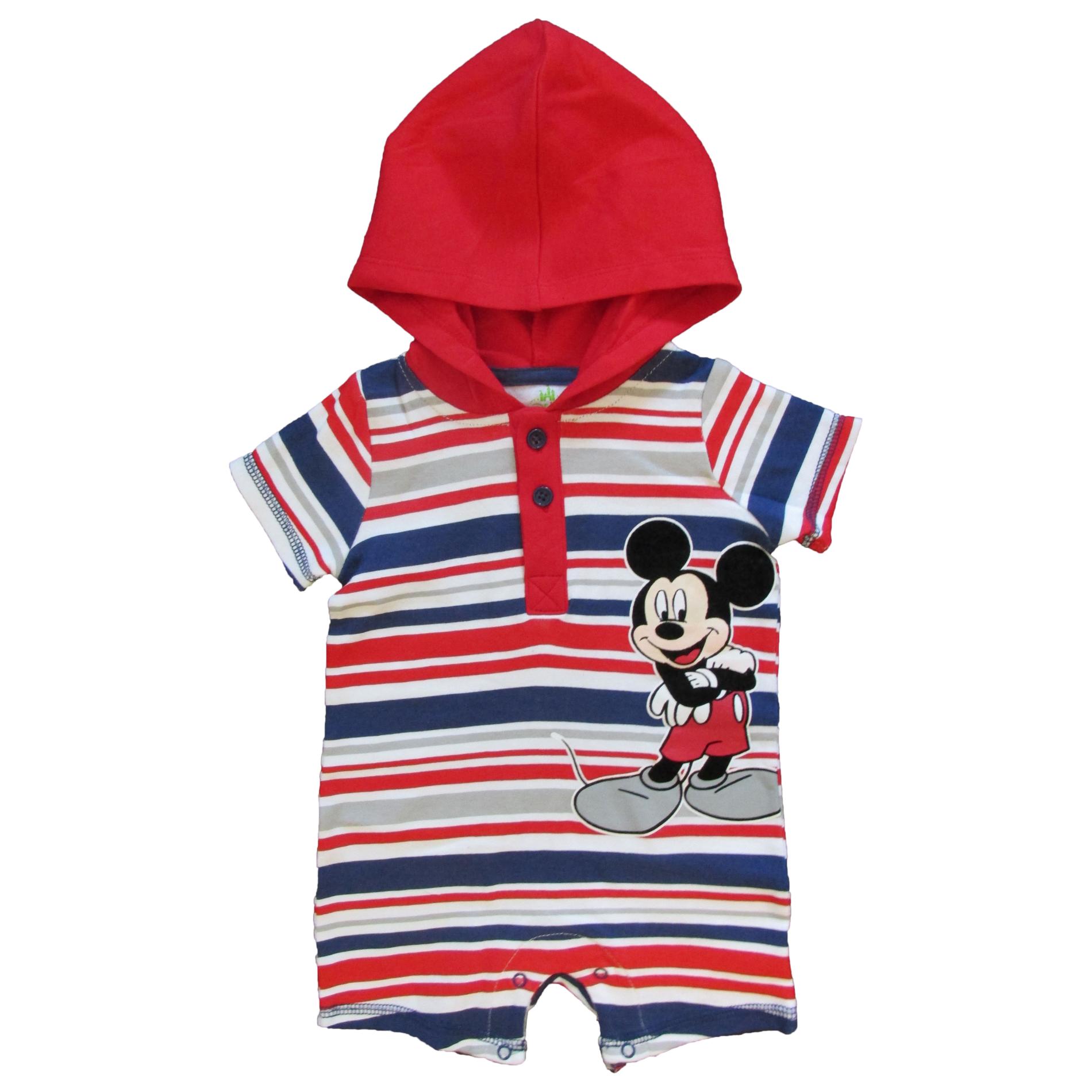 Disney Baby Mickey Mouse Newborn & Infant Boy's Hooded Romper Striped