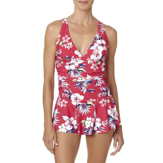 Jaclyn Smith Women's Ruched Swim Dress Floral