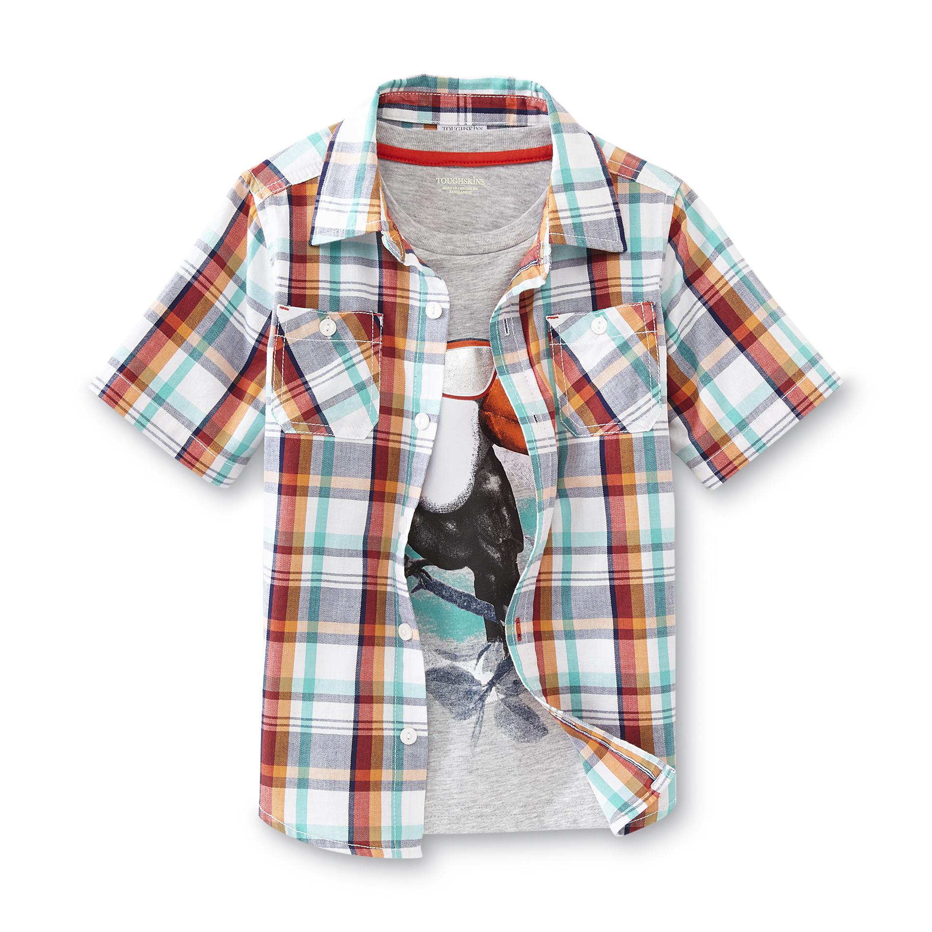 Boy's Button-Front Shirt & T-Shirt - Toucan & Plaid