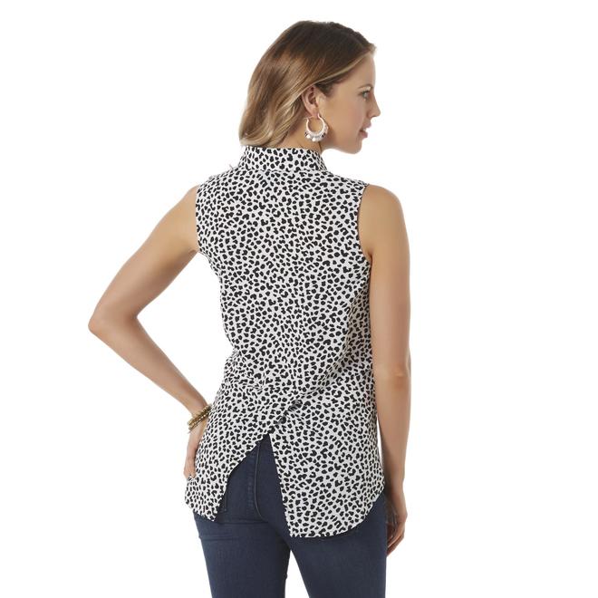 Attention Women's Split Back Sleeveless Blouse Animal Print Kmart