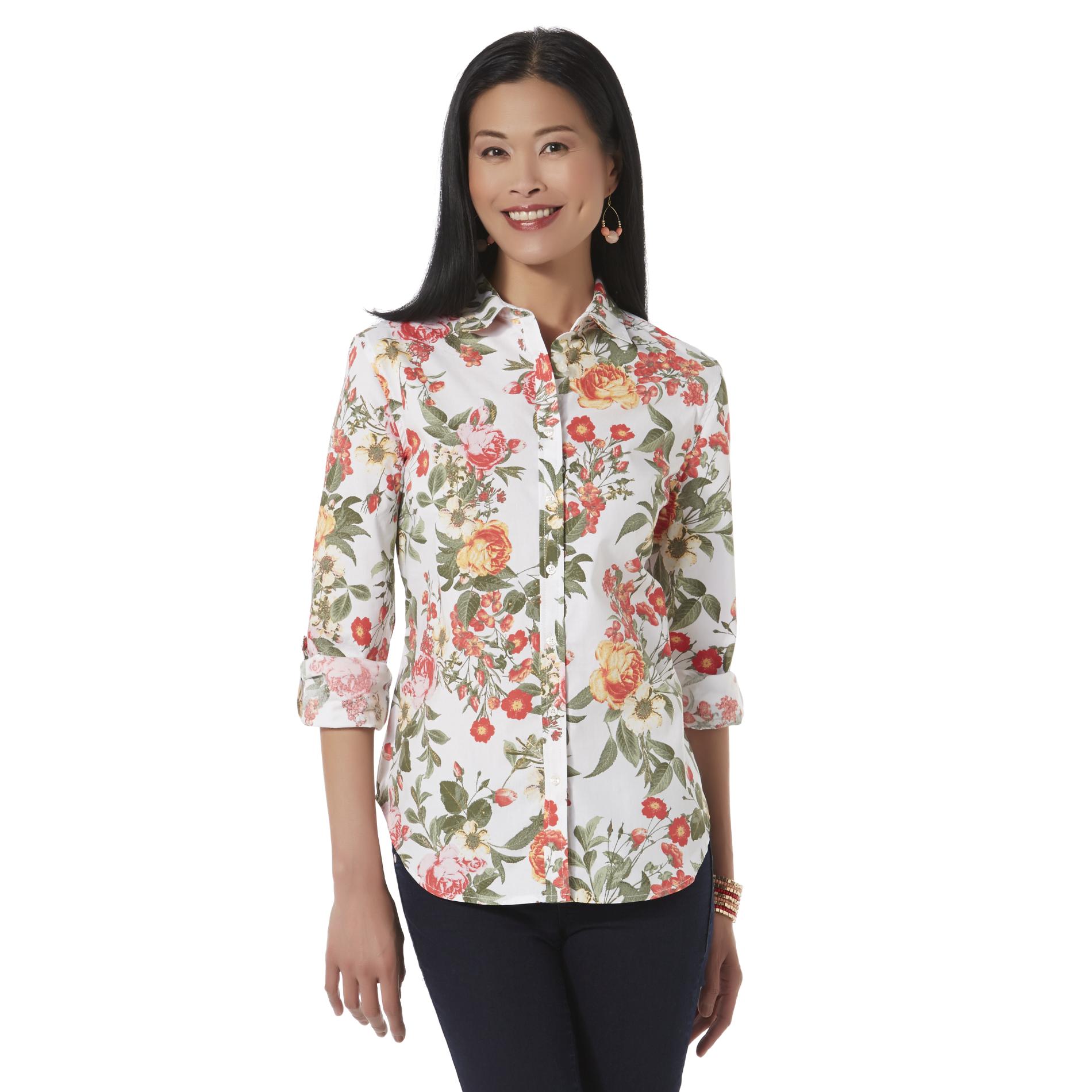 Women's Ecru Floral Cut and Sew Top in Cotton Elastane Jersey by Boer & Fitch