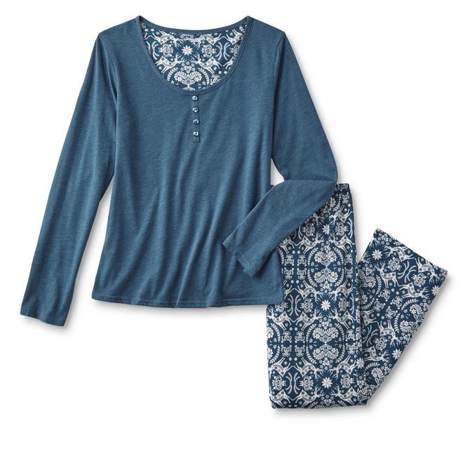 Laura Scott Women's Henley Pajama Shirt & Pants Reindeer & Floral