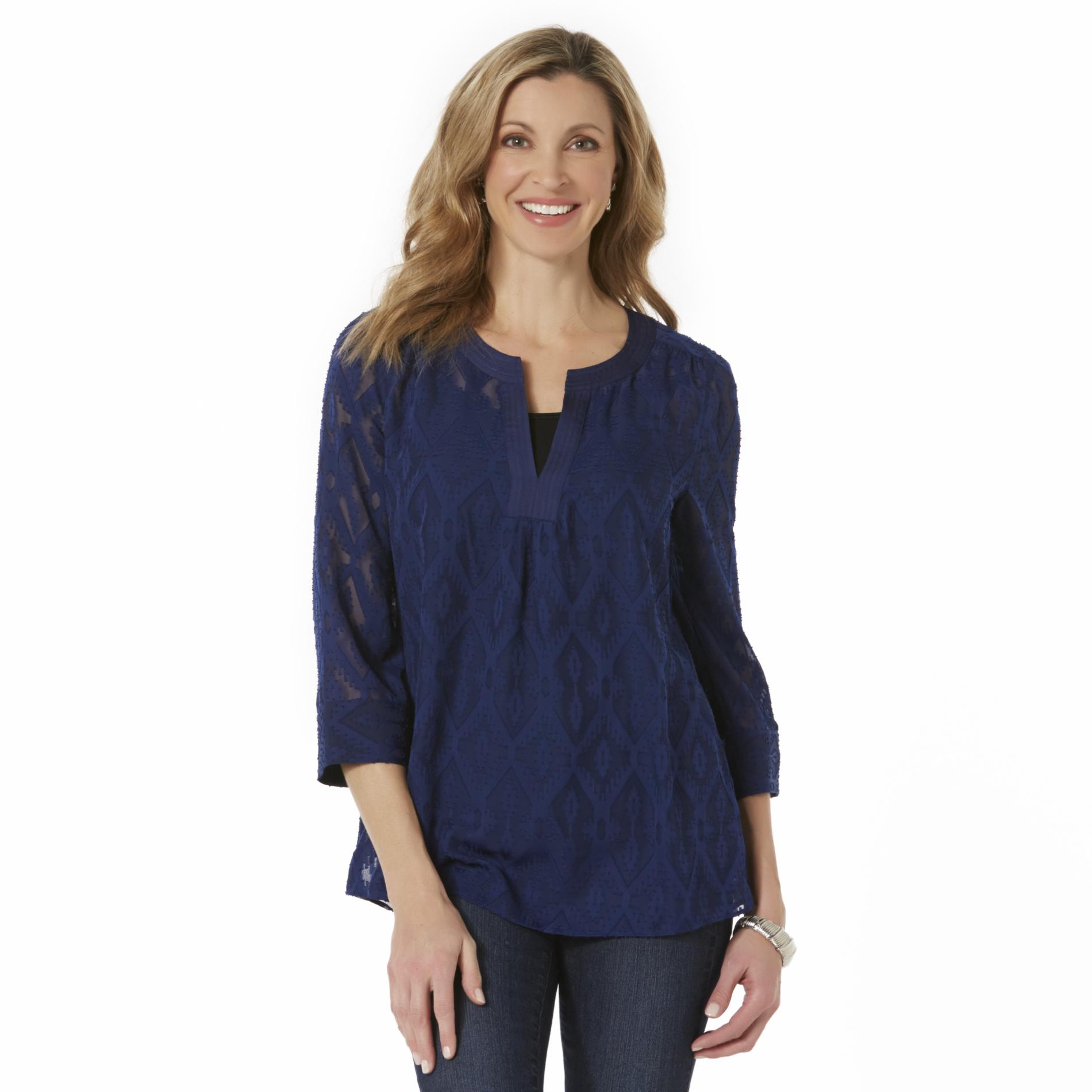 Jaclyn Smith Women's Sheer Jacquard Tunic Tribal Kmart