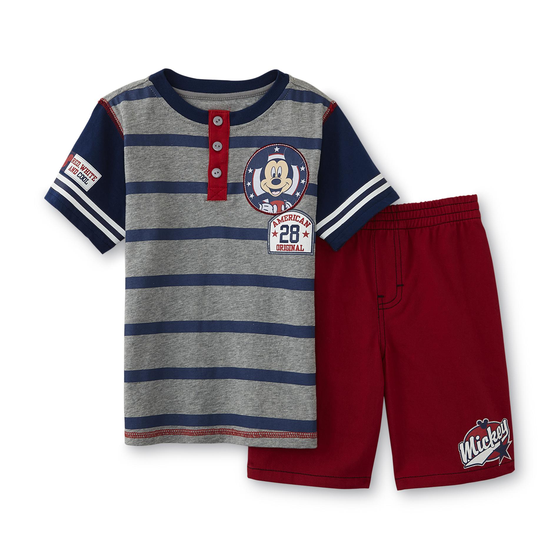 Mickey Mouse Toddler Boy's Henley Shirt & Shorts