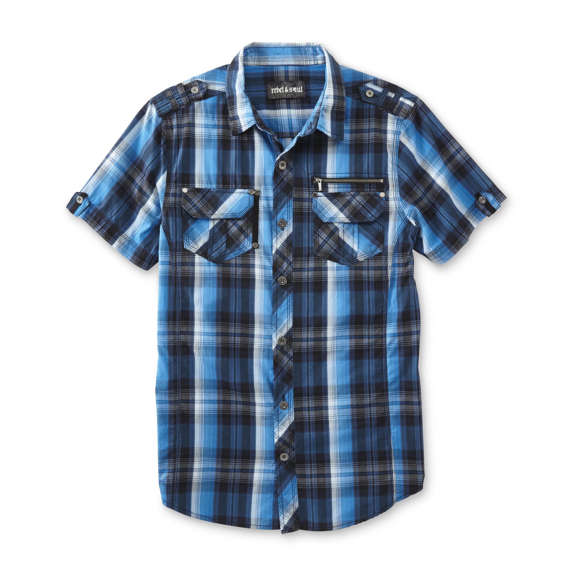 Young Men's Modern Button-Front Shirt - Plaid