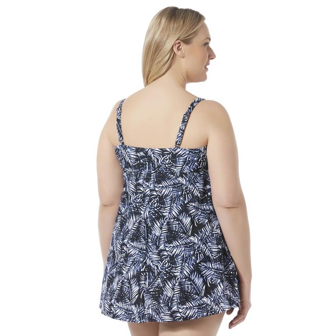 Jaclyn Smith Women's Plus Ruffle Swim Dress Fern Leaf Kmart