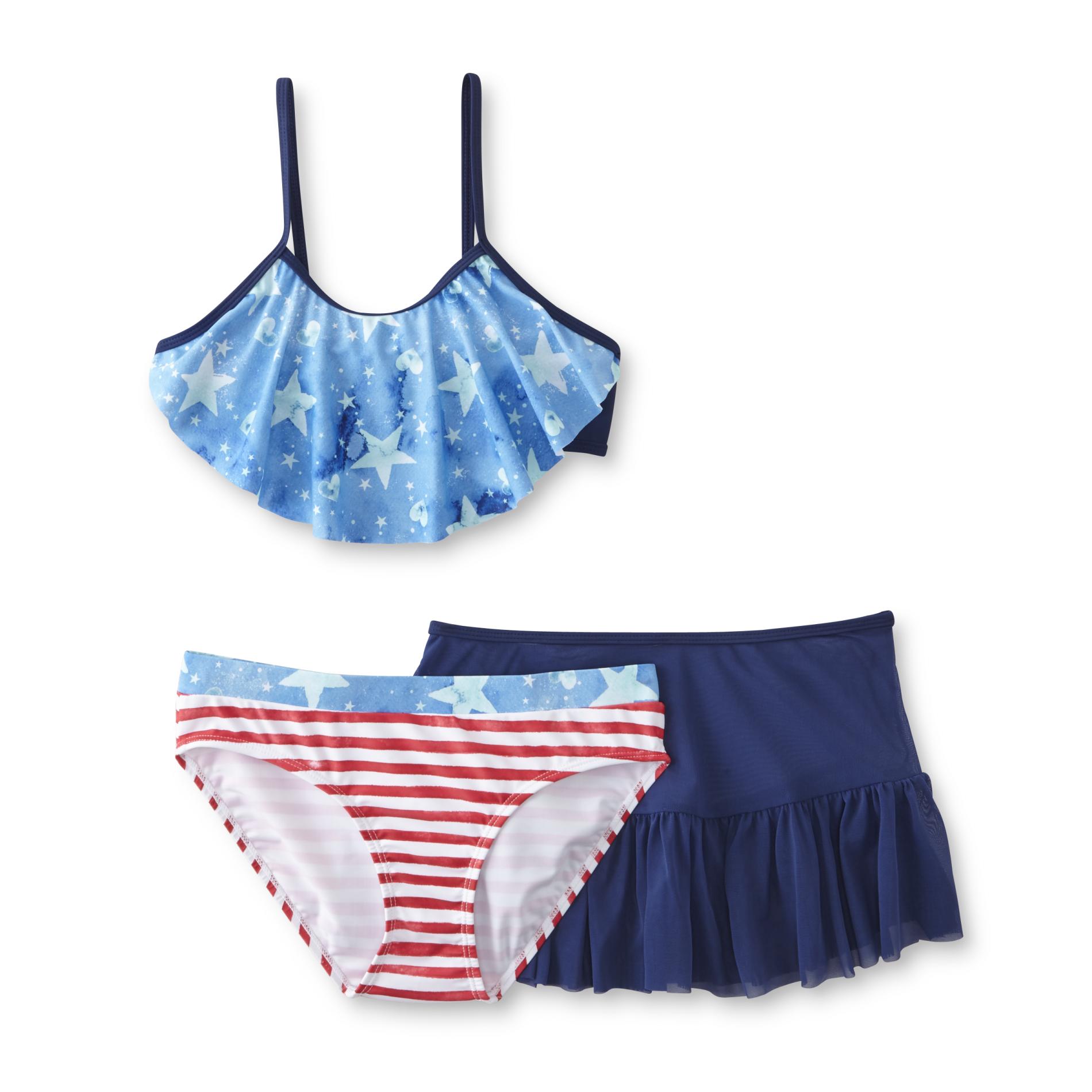Joe Boxer Girl's Bikini Top, Swim Bottoms & CoverUp Skirt Kmart