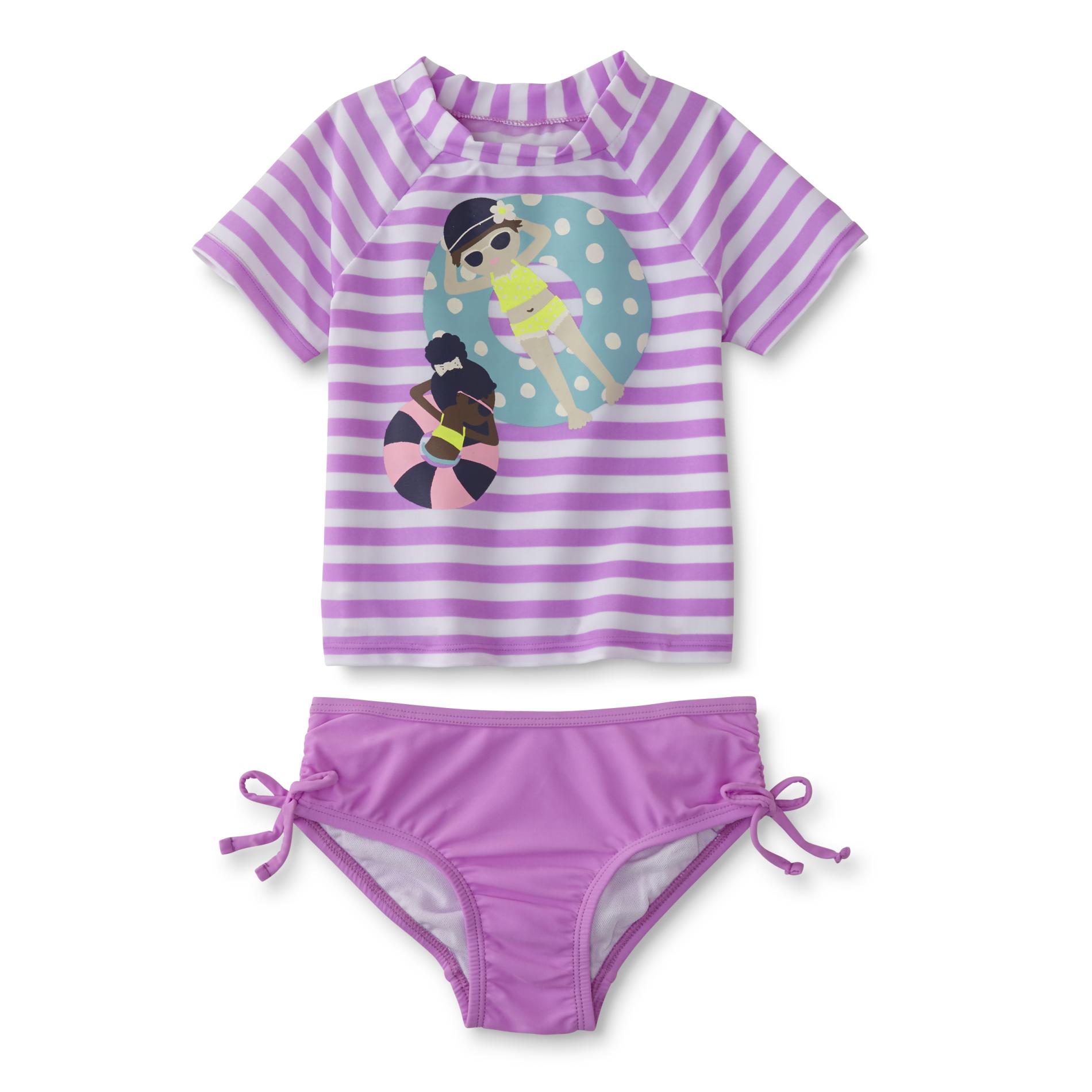 Infant & Toddler Girl's Rashguard Shirt & Swim Bottoms - Striped