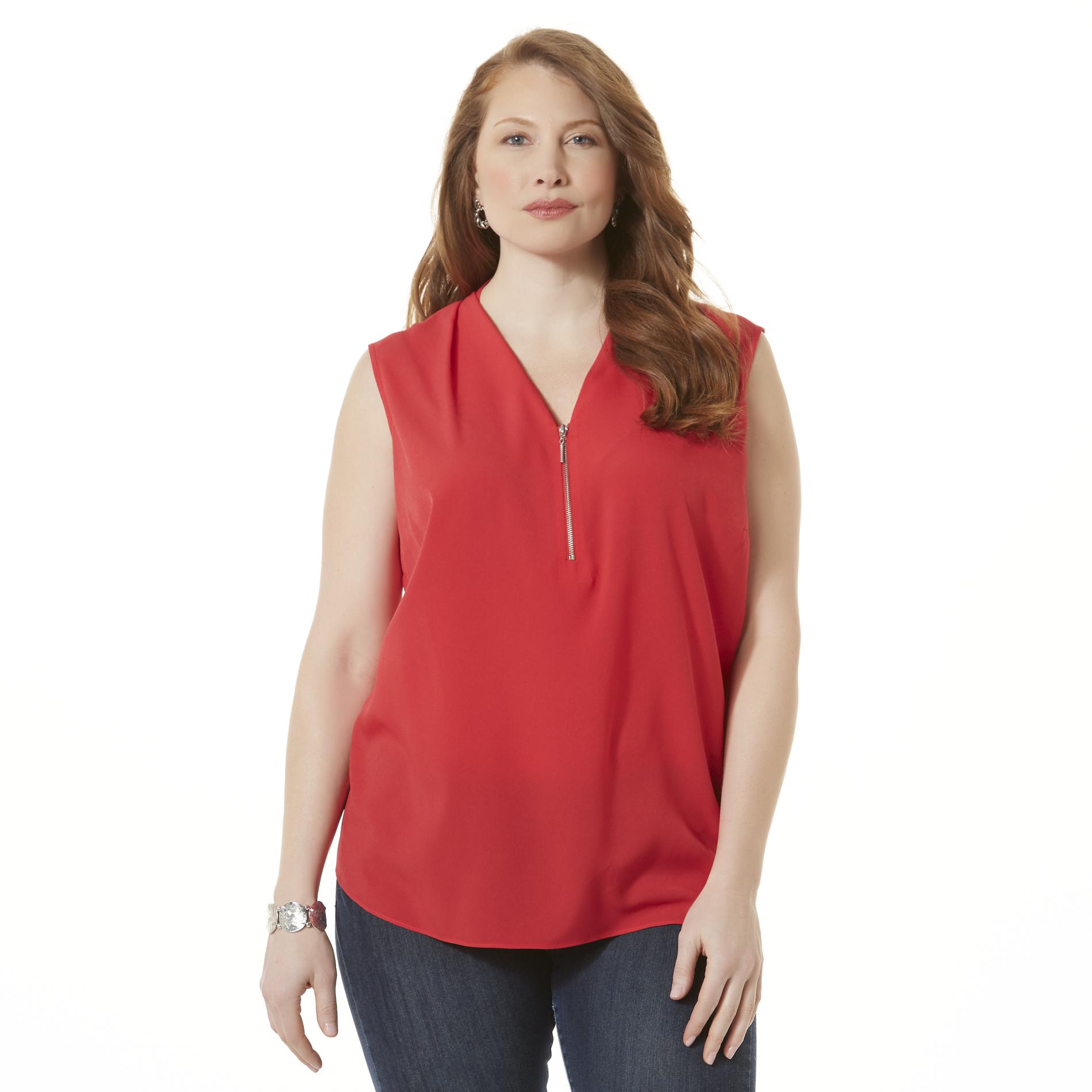 Jaclyn Smith Women's Plus Sleeveless Zipper Front Top Kmart