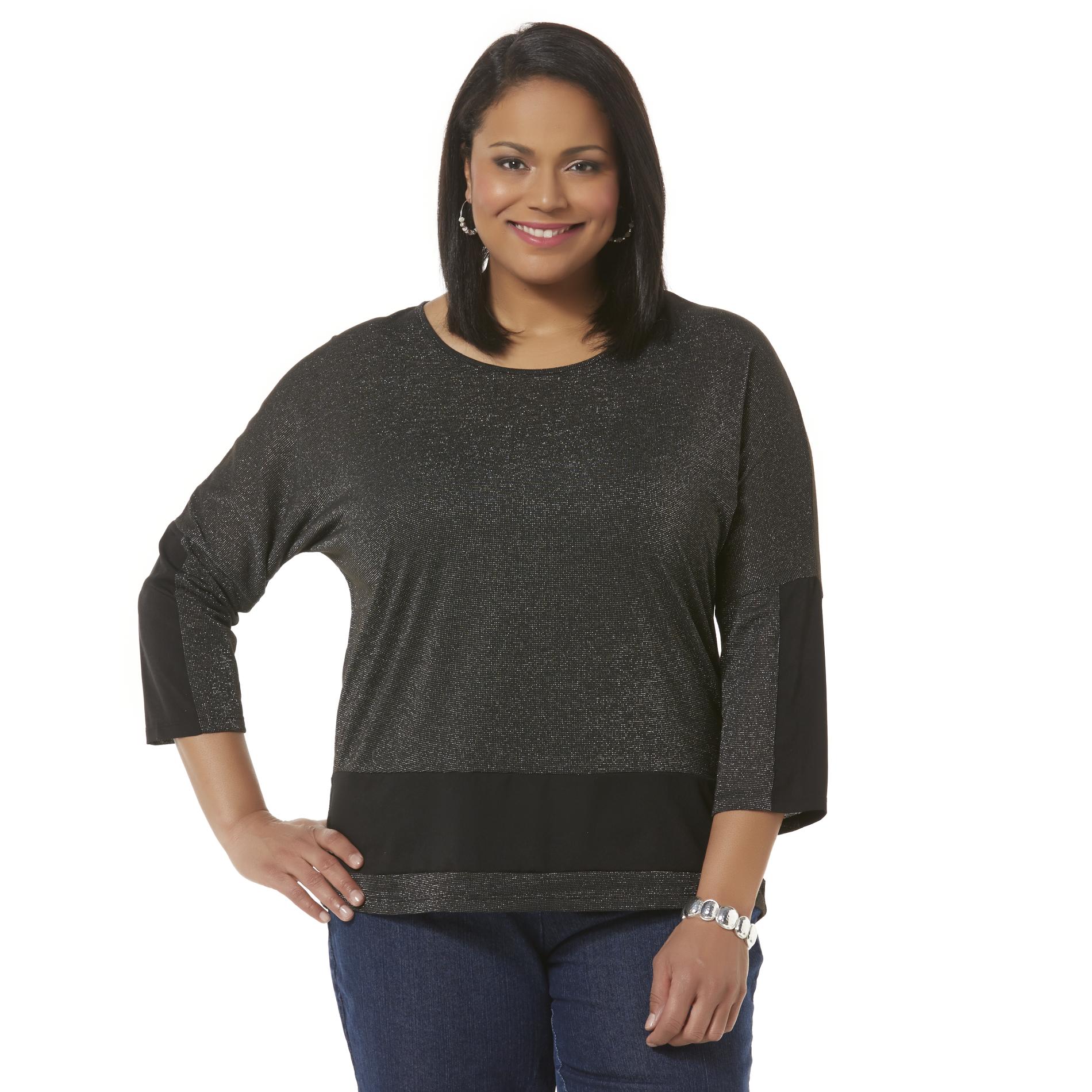 Jaclyn Smith Women's Plus Drop Shoulder Top Metallic Kmart