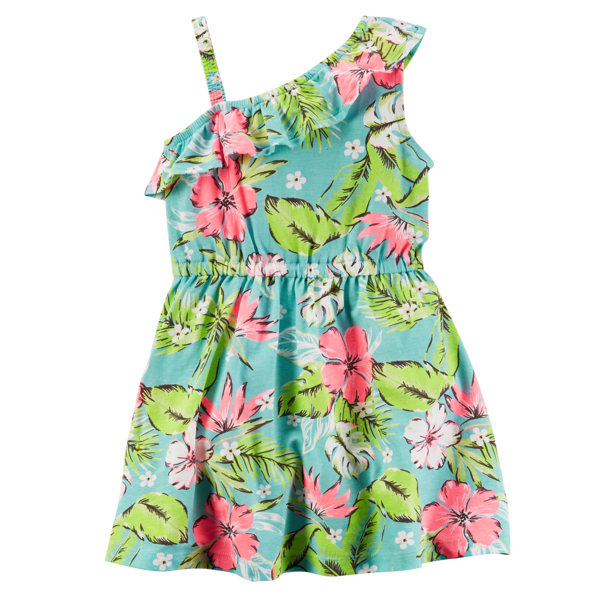Girl's One-Shoulder Ruffle Dress - Tropical