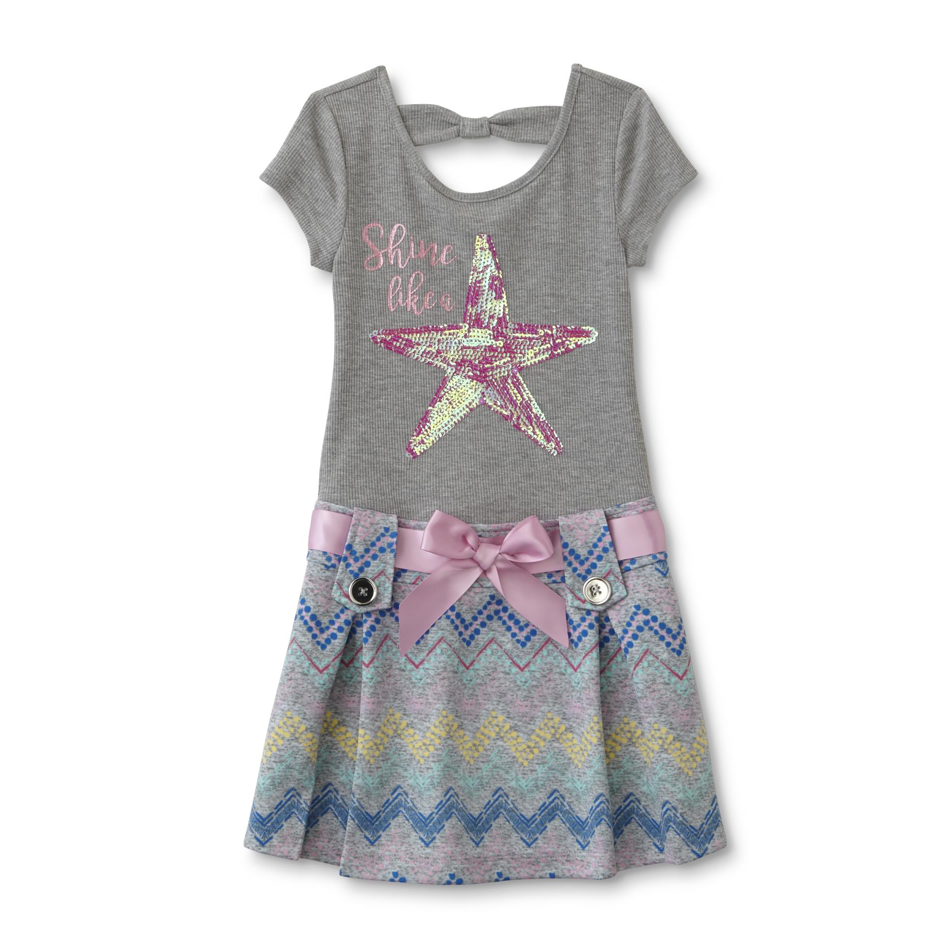 Basic Editions Girls' Daphne Drop Waist Dress - Shine Like A Star, Size: XS;L;S;M, Heather Grey Basic Editions Girls' Daphne Drop Waist Dress - Shine Like A Star, Size: XS;L;S;M, Heather Grey
