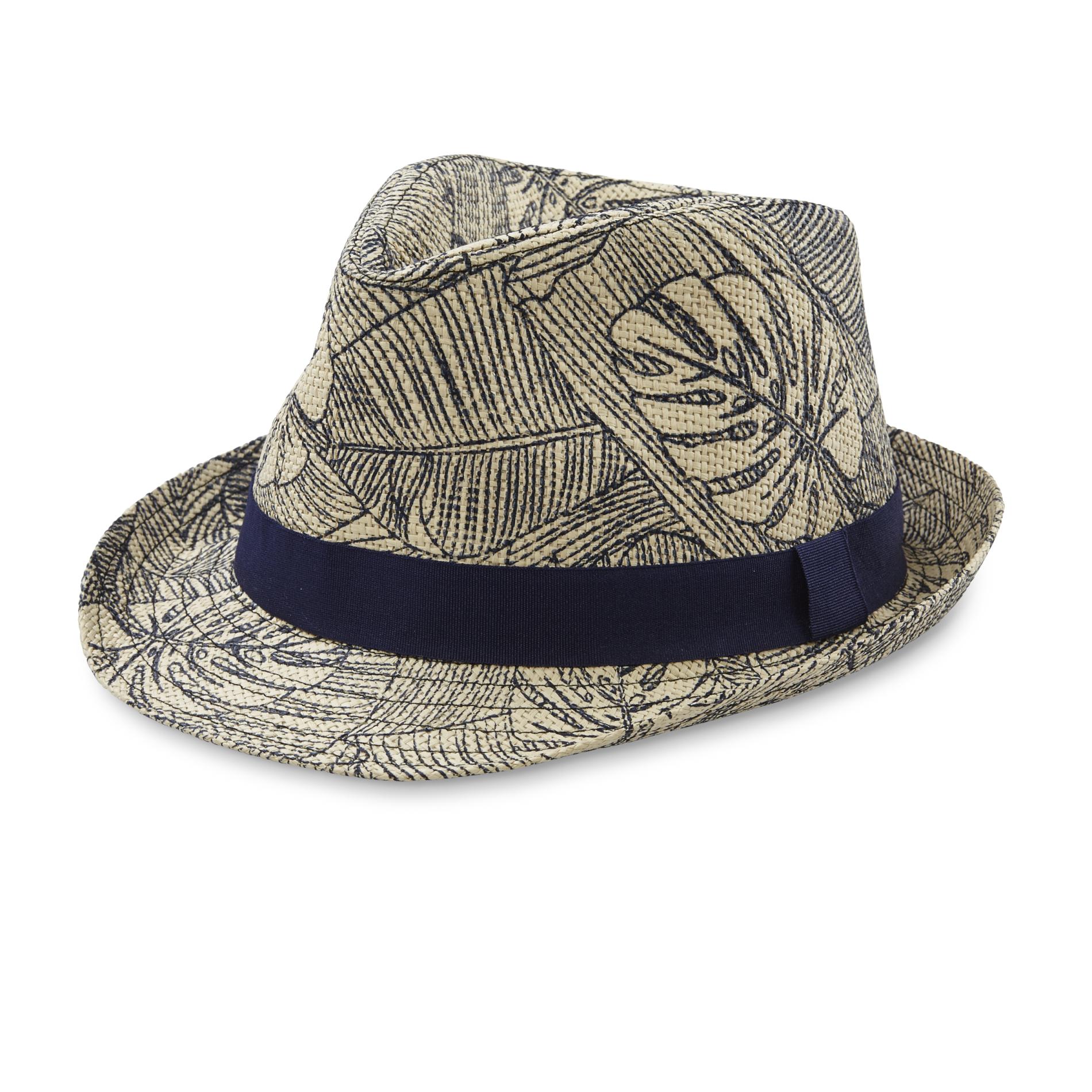 Men's Leaf Print Straw Fedora Hat