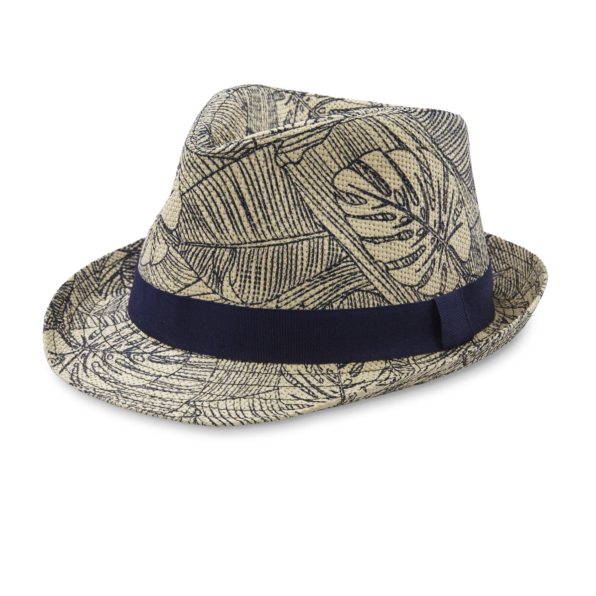 Men's Leaf Print Straw Fedora Hat Kmart