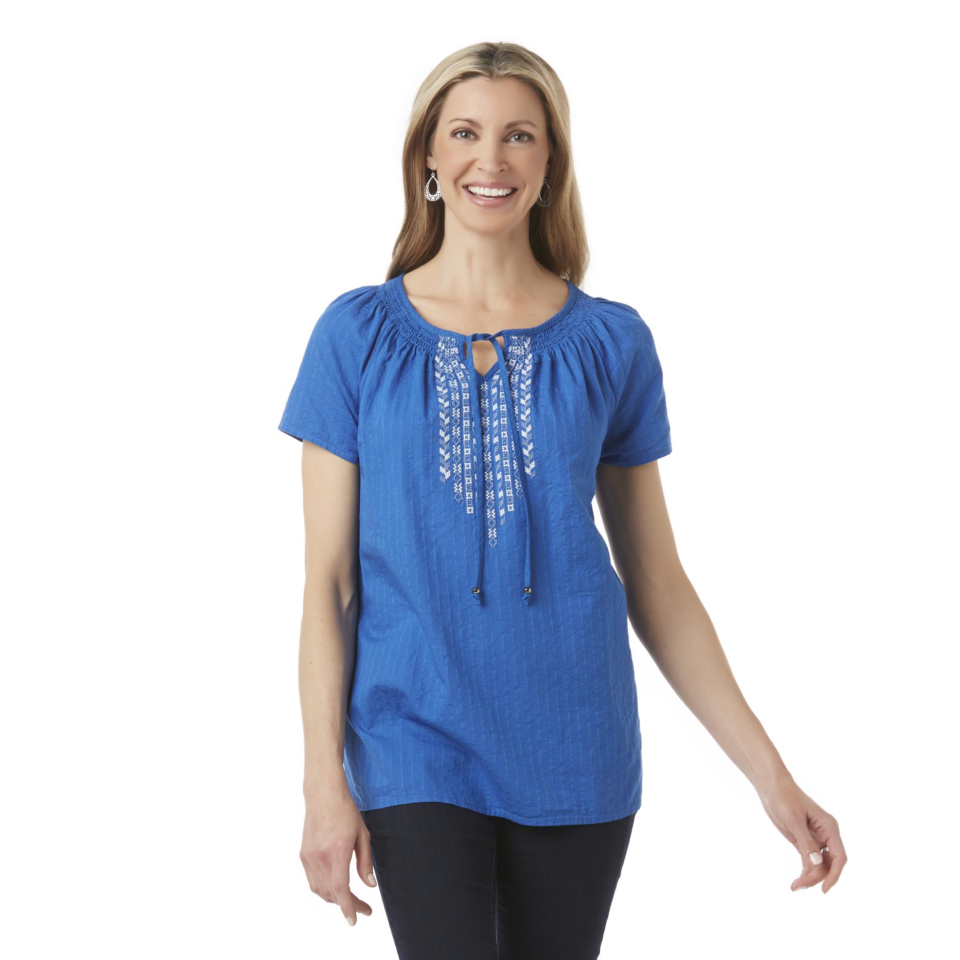 Women's Embroidered Peasant Top - Tribal