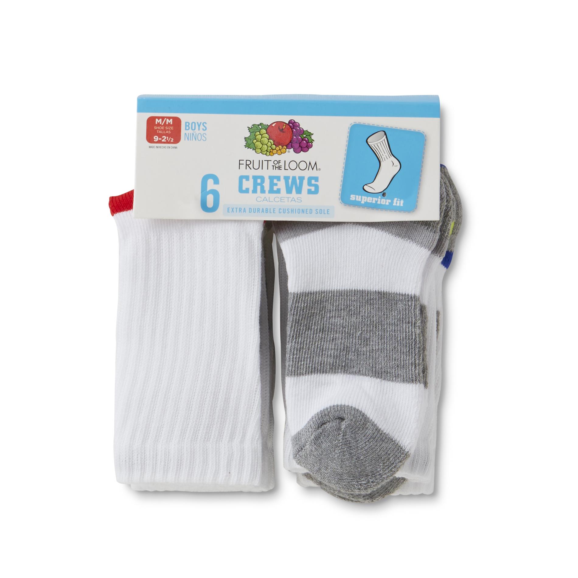 Fruit of the Loom Boy's 6Pairs Crew Socks Striped