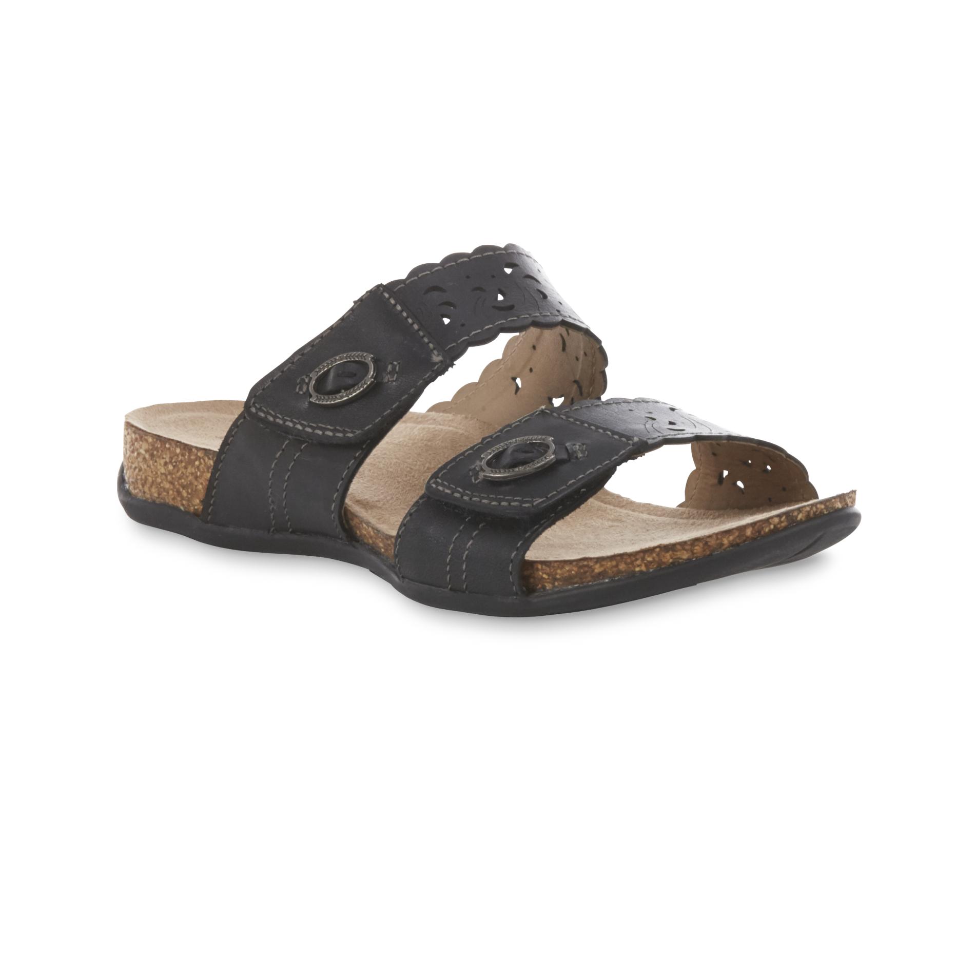 Earth Origins Womens Tessa Black Leather Slide Sandal Wide Width Available Shop Your Way 0891