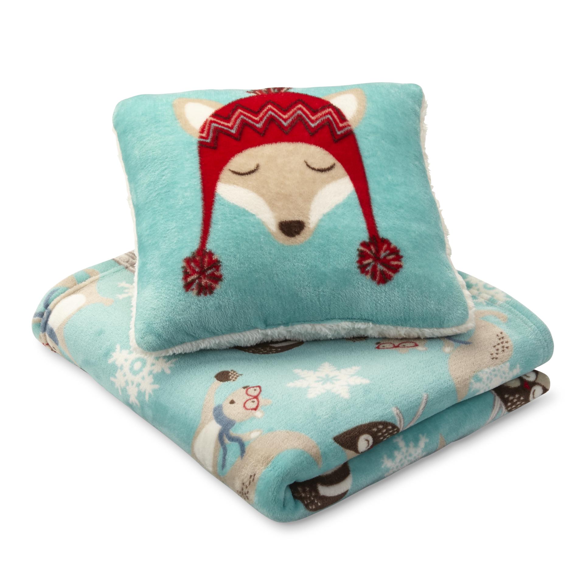 Cannon Fox Plush Pillow & Throw 2-piece Gift Set - Home - Bed & Bath - Bedding Basics - Blankets ...