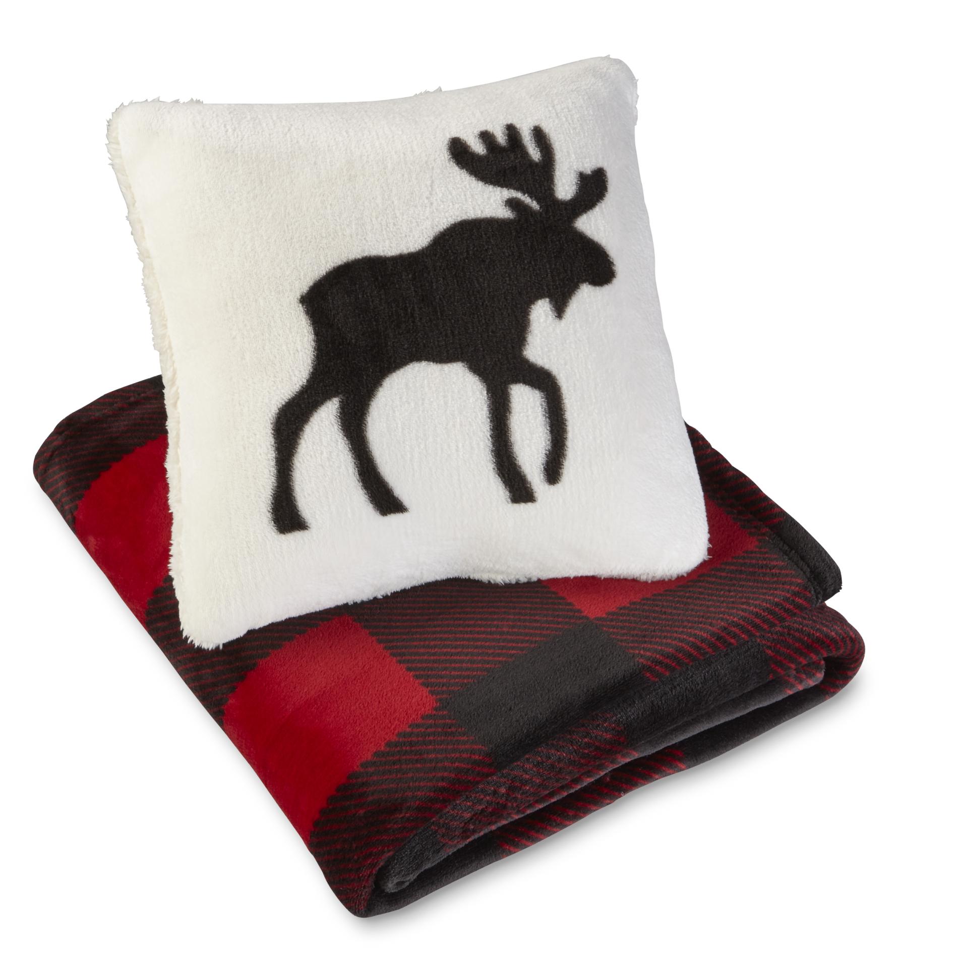 Cannon Pillow & Throw Set - Moose & Plaid - Kmart