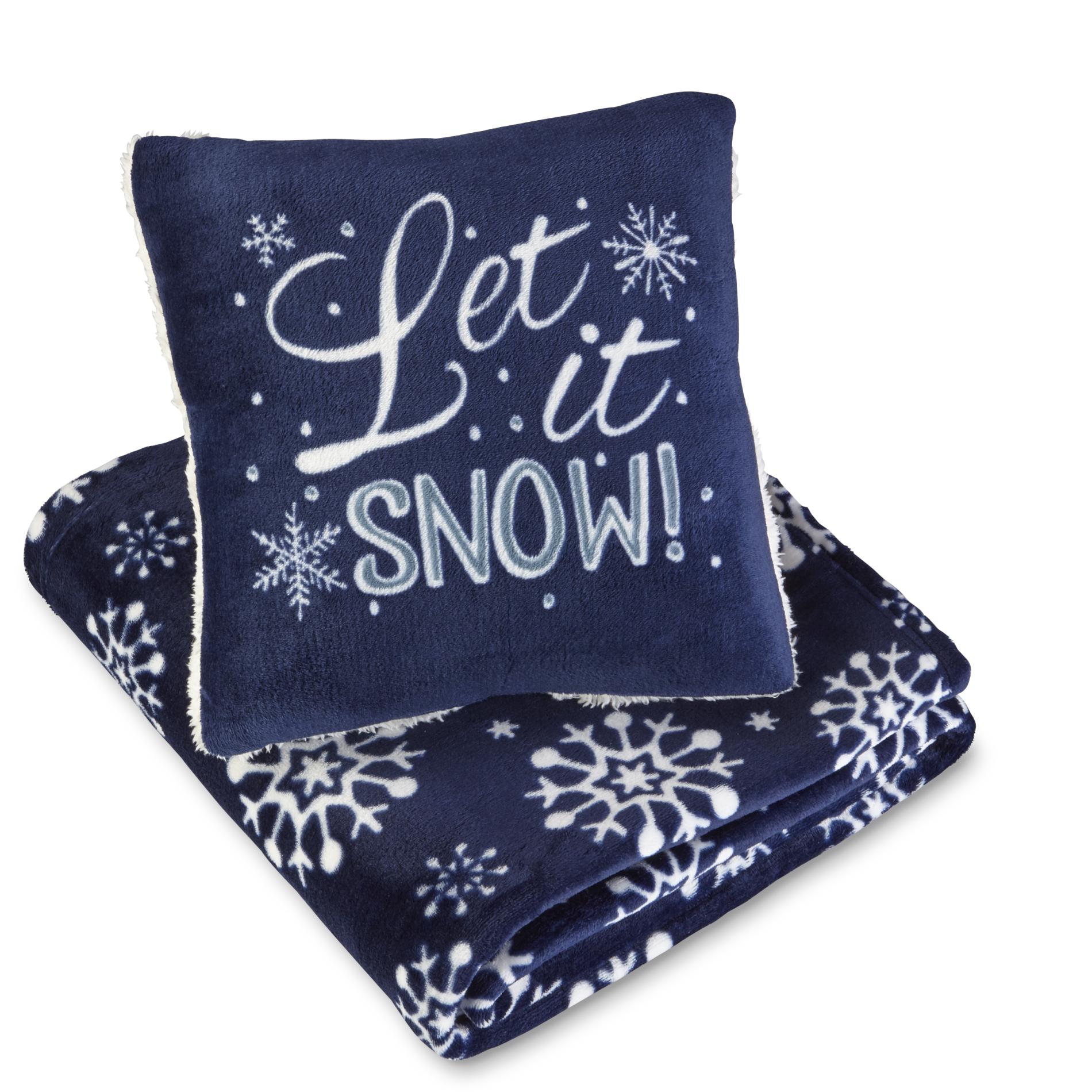 Cannon Pillow & Throw Set - Snow & Snowflakes - Kmart