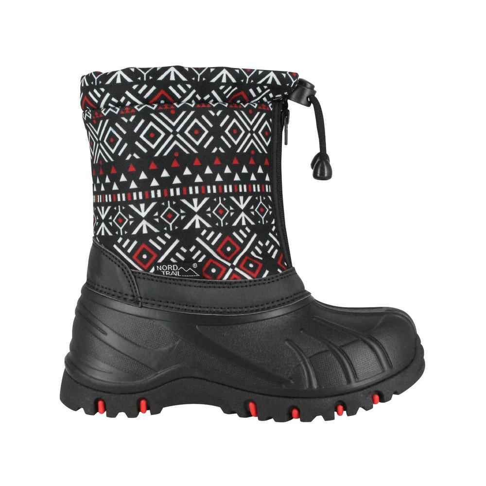 Nord Trail Girls' Frosty II Black/Red/White/Geometric Snow Boot