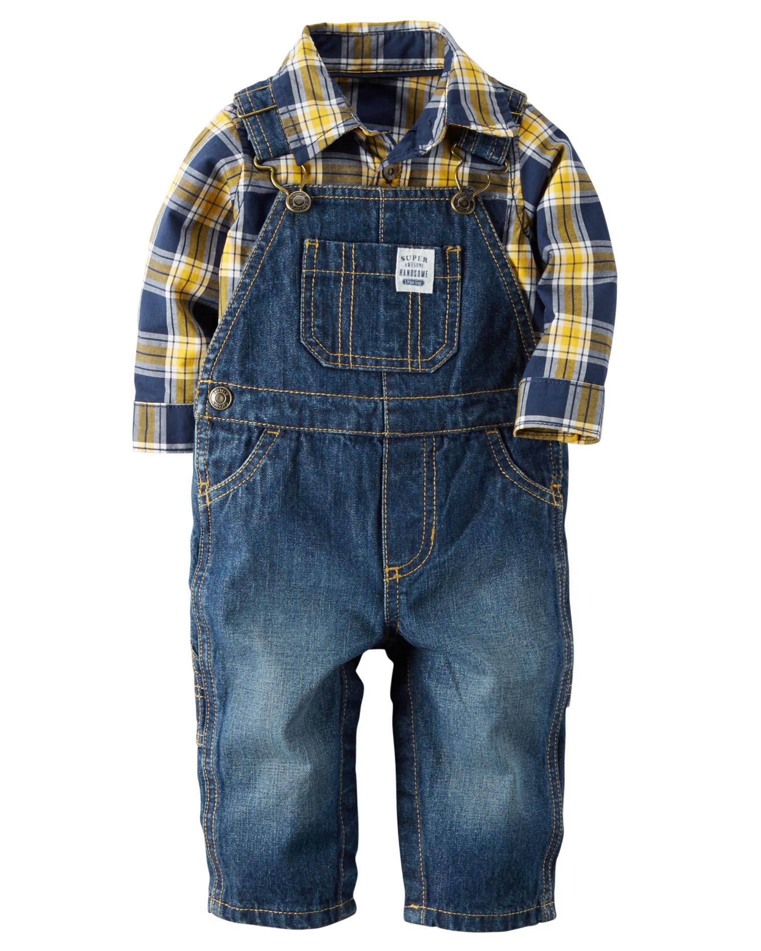 Carter’s® Newborn & Infant Boys' Denim Overalls & Shirt Plaid Shop