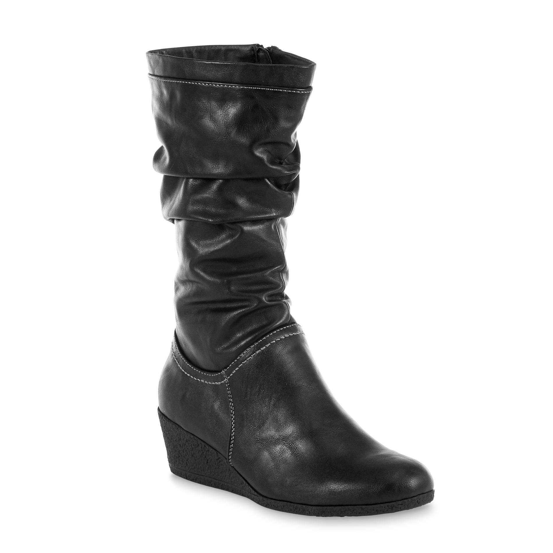 I Love Comfort Women's Harlow Black Slouch Wedge Boot Wide Widths