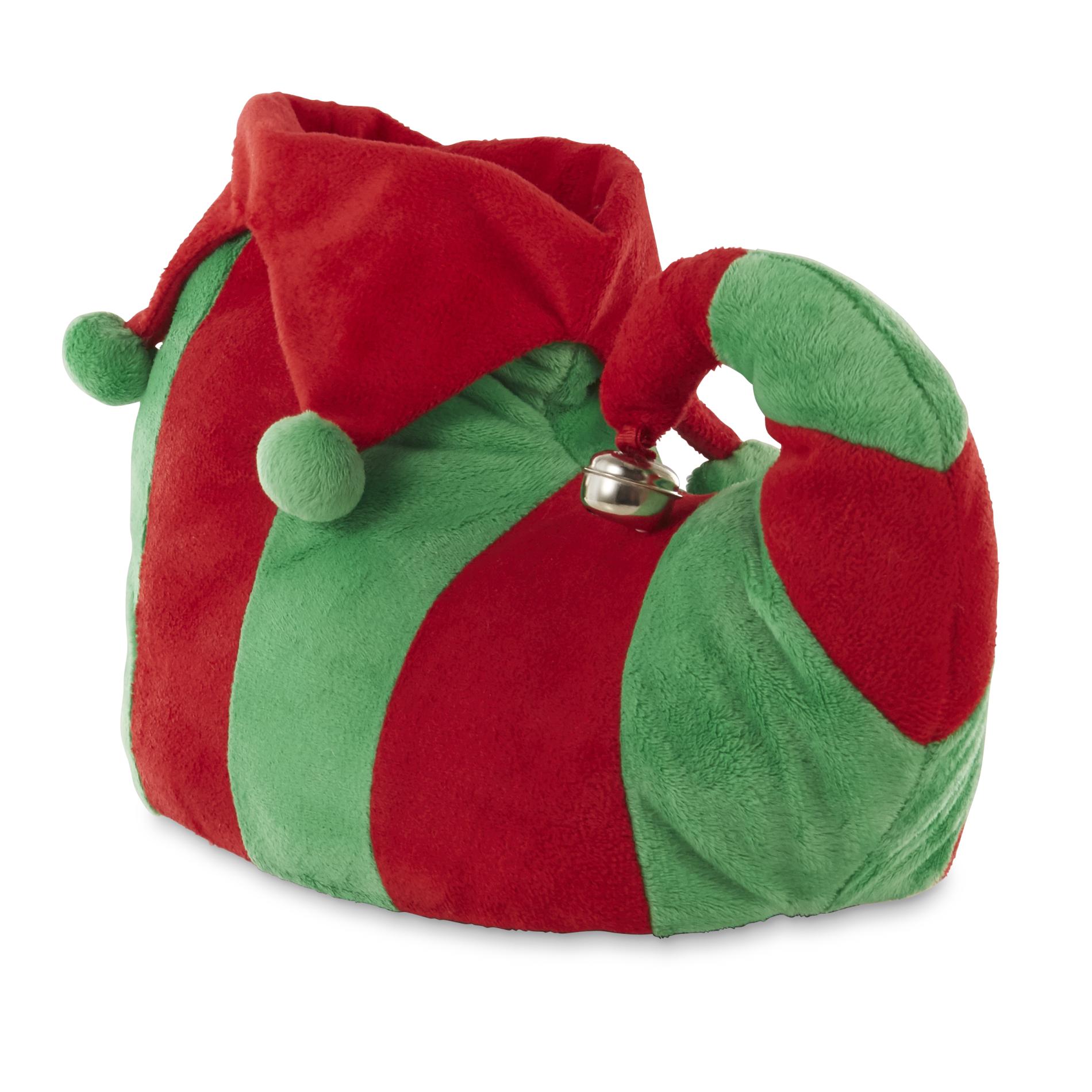 Joe Boxer Women's Green/Red Elf Christmas Slipper, XL