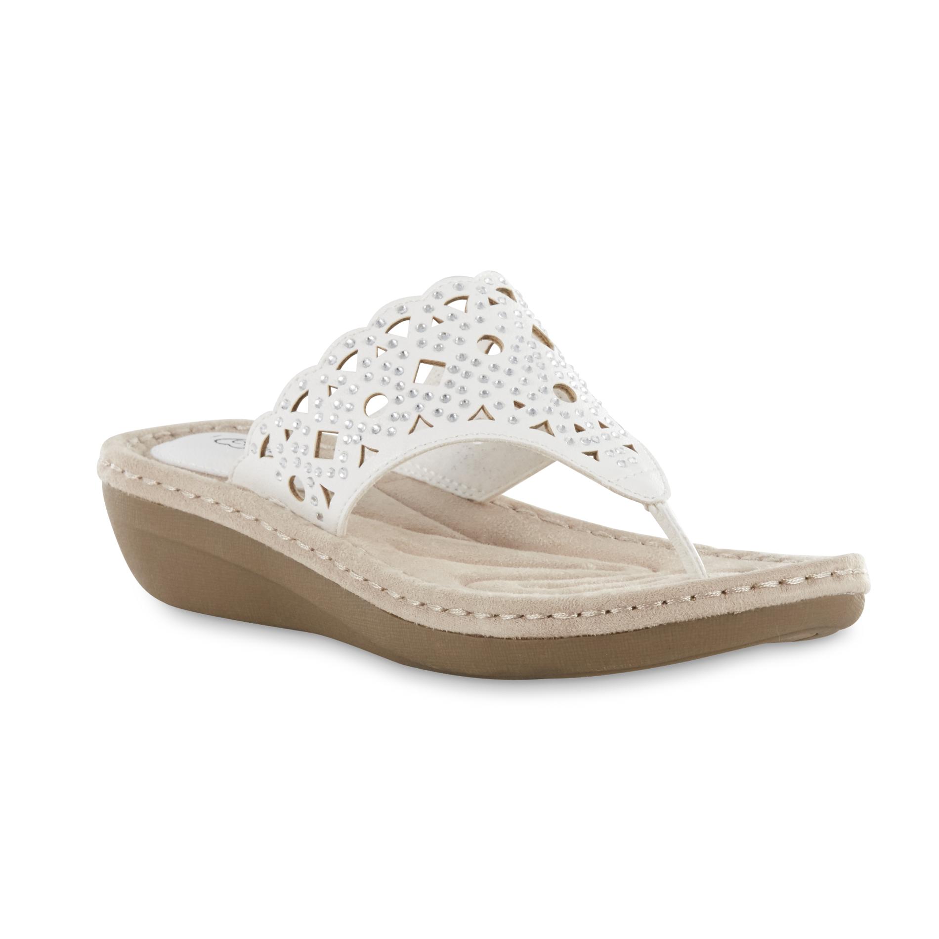 I Love Comfort Women's Sallie White Embellished Thong Sandal Shop
