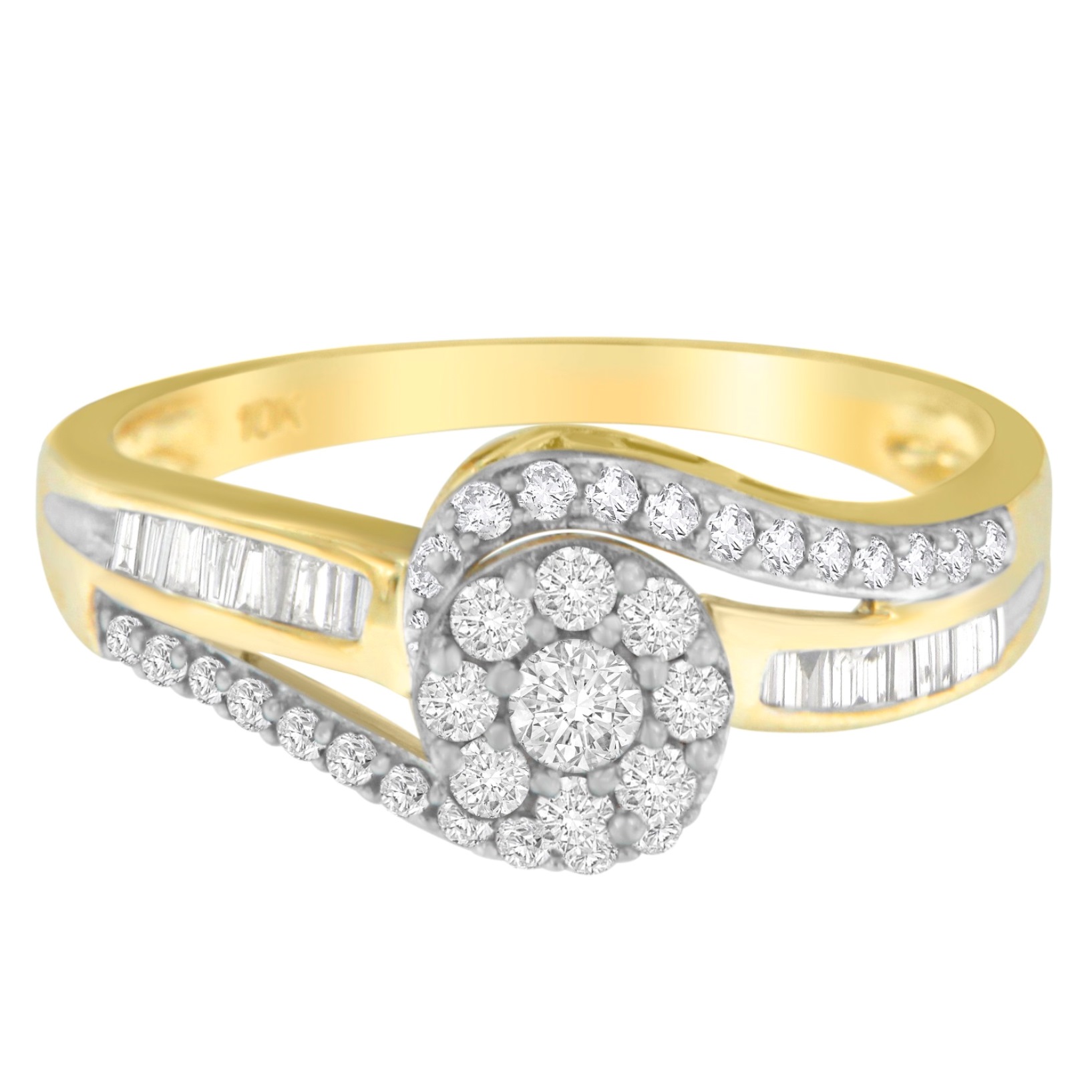 Tradition Diamond 10K Yellow Gold .50CTTW Round and Baguette Diamond Engagement Ring