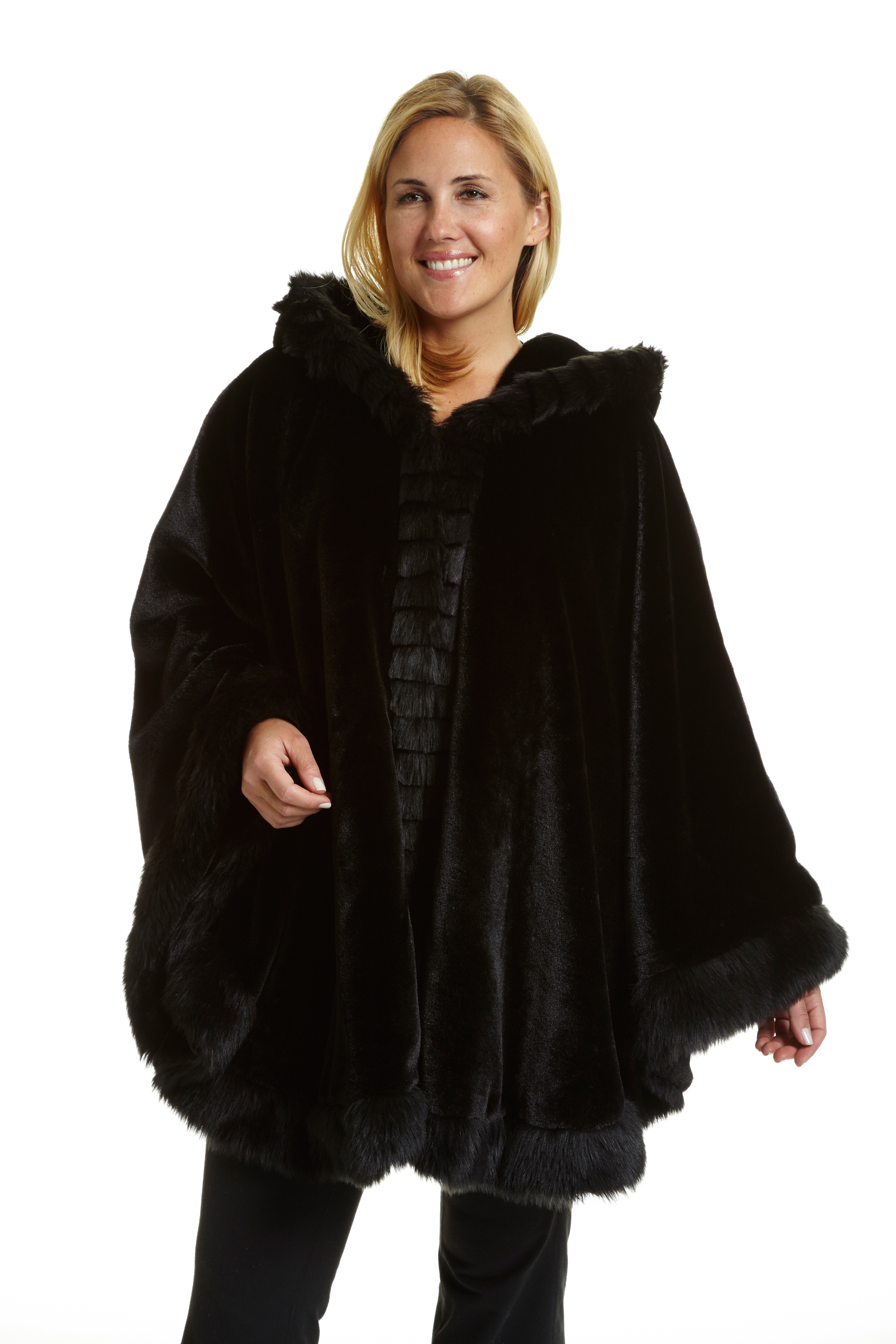 Excelled Women's Plus Size Faux Fur Hooded Cape