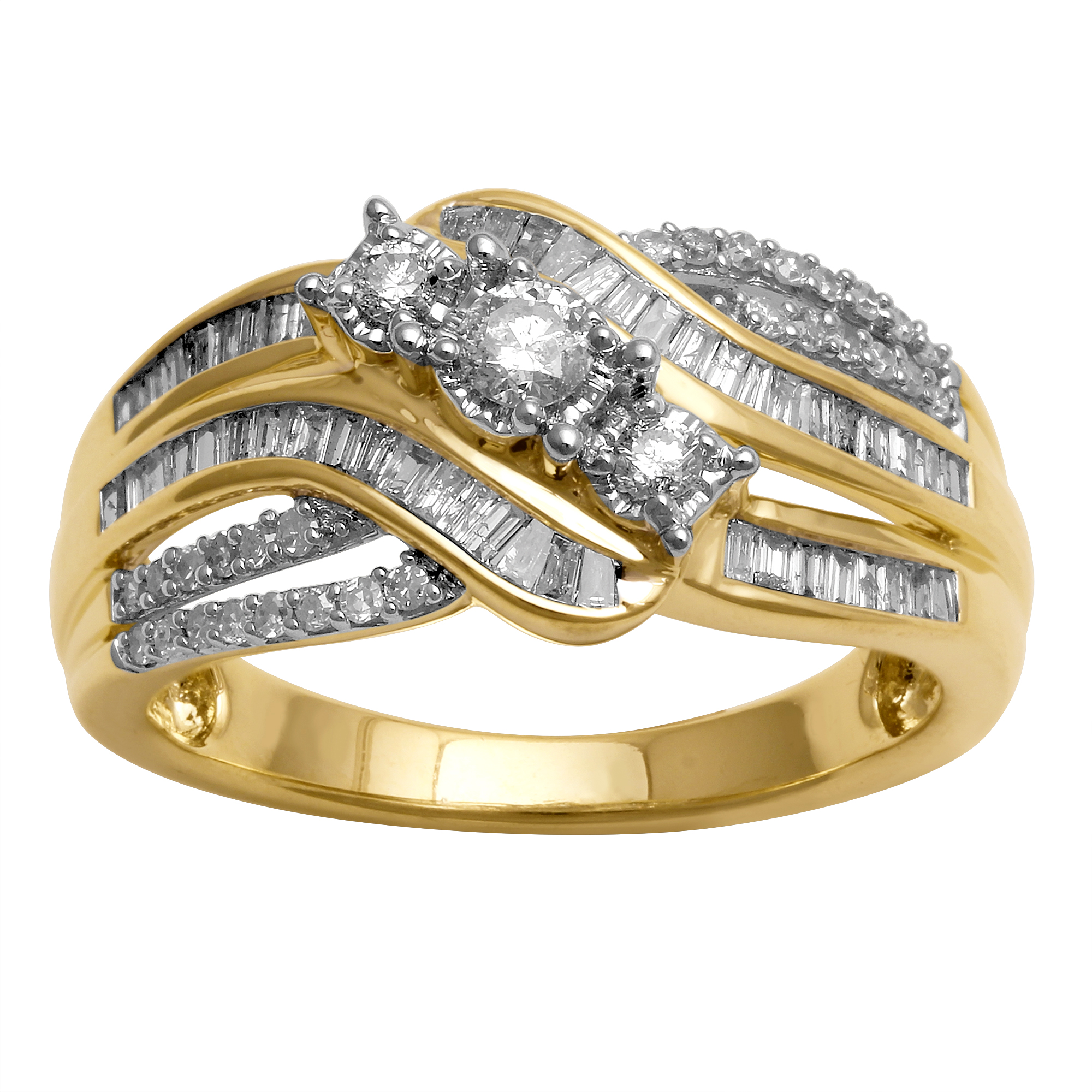 Tradition Diamond 10K Yellow Gold 1/2 Cttw Diamond, Three Round stone