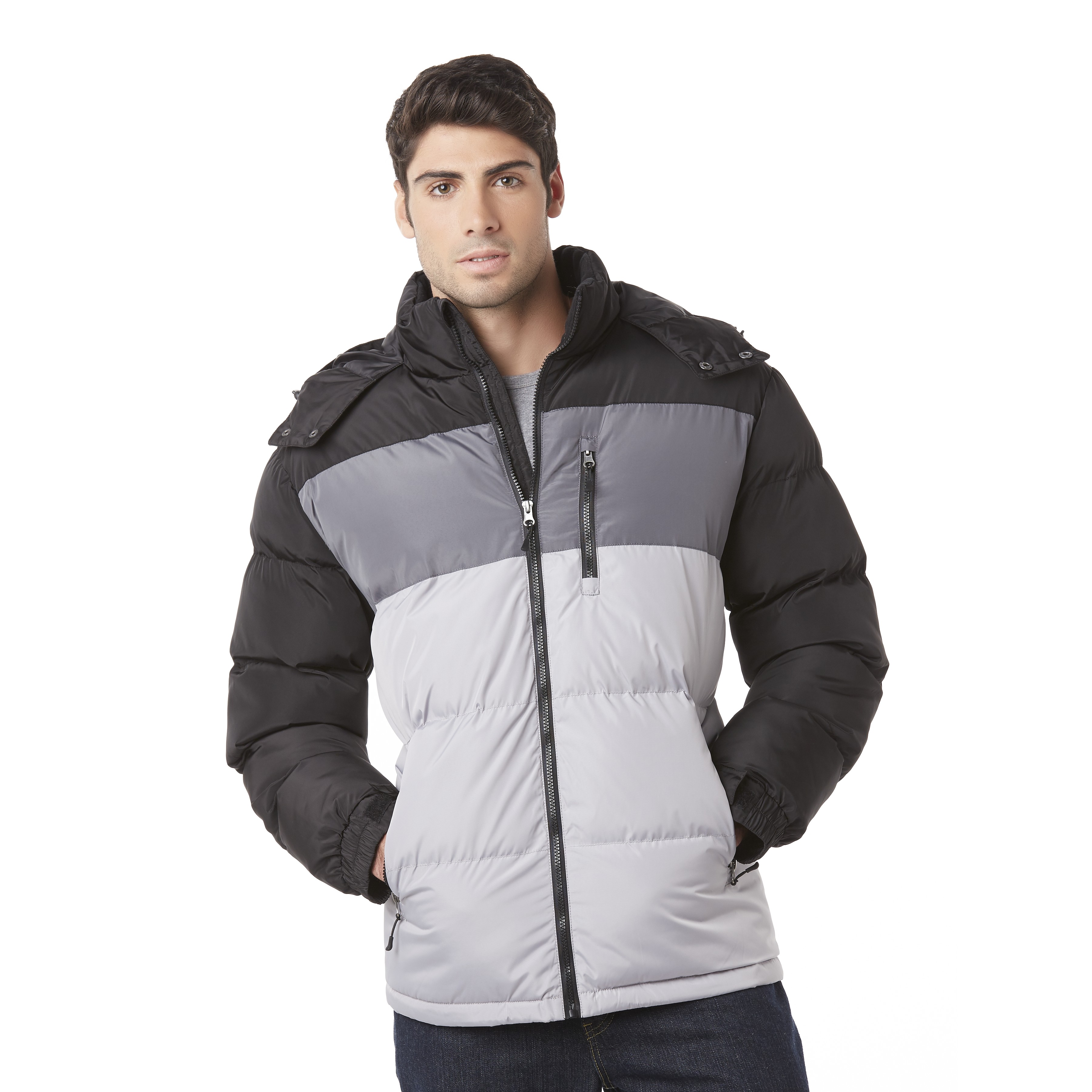 Outdoor Life Men's Hooded Puffer Jacket Colorblock Shop Your Way