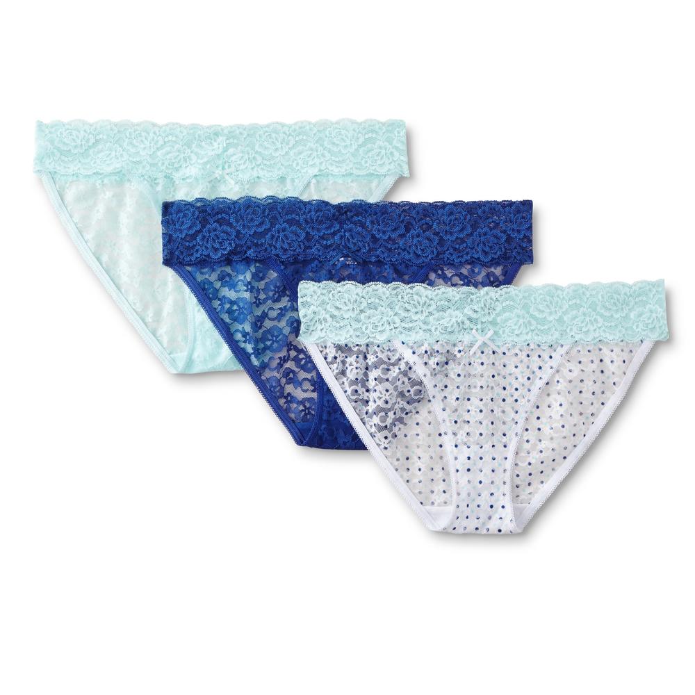 Women's 3-Pack High-Cut Lace Bikini Panties - Dot Print
