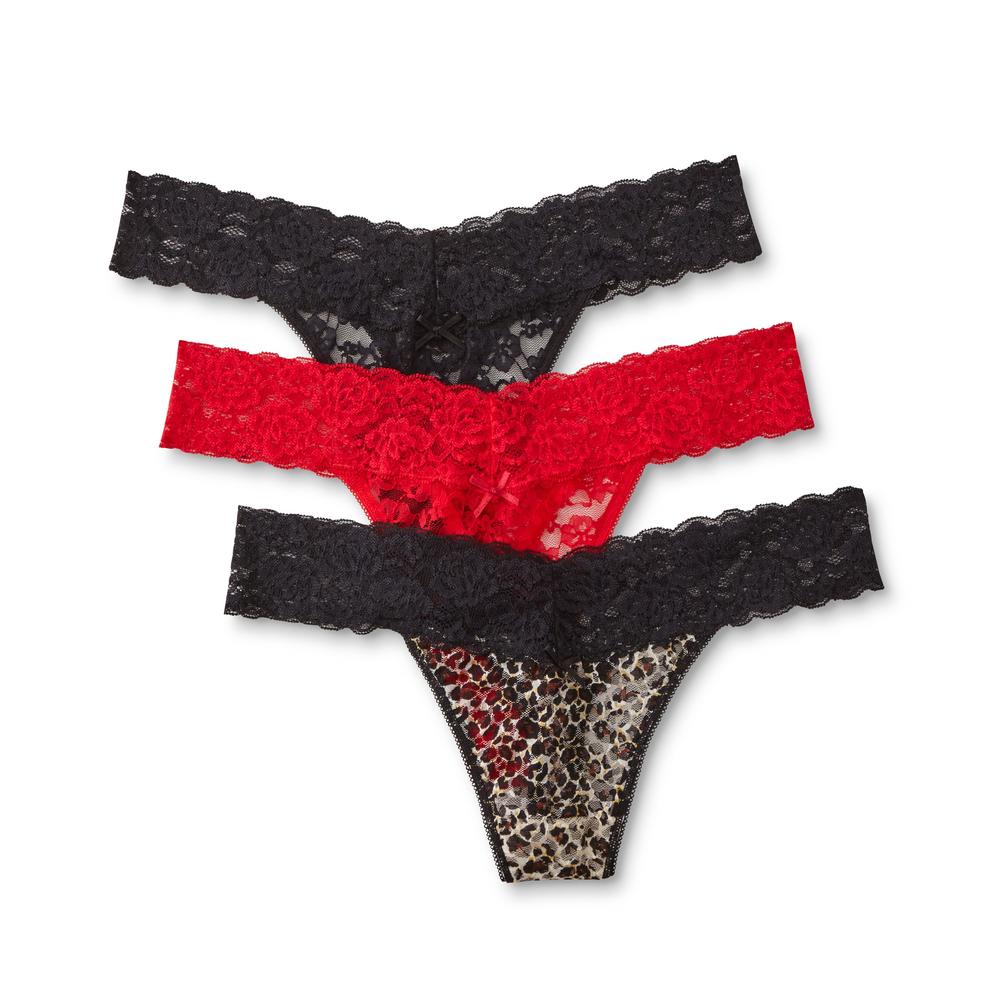 Women's 3-Pack Lace Thong Panties - Leopard Print