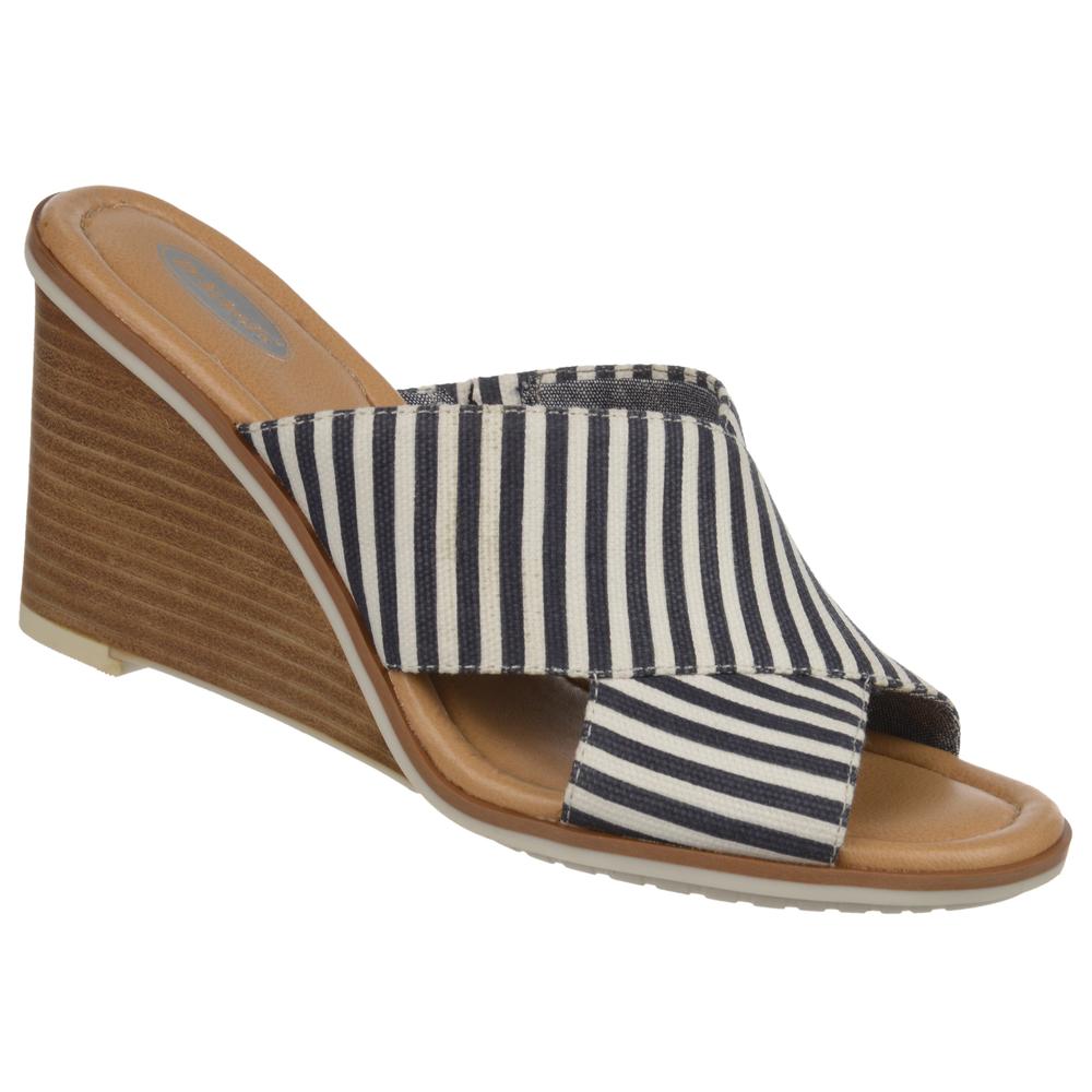 Dr. Scholl's Women's Jada Navy/White/Striped Wedge Sandal
