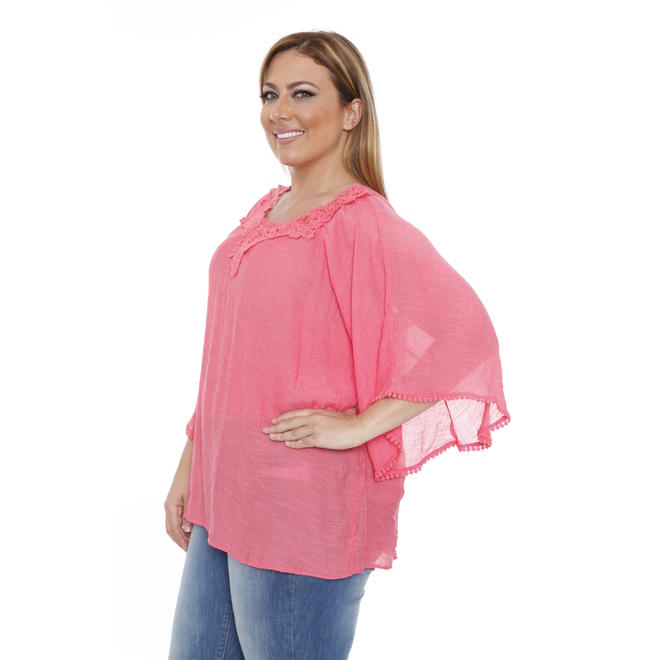 White Mark Women's Plus 'Anabel' Crochet Bell Sleeve Blouse Clothing