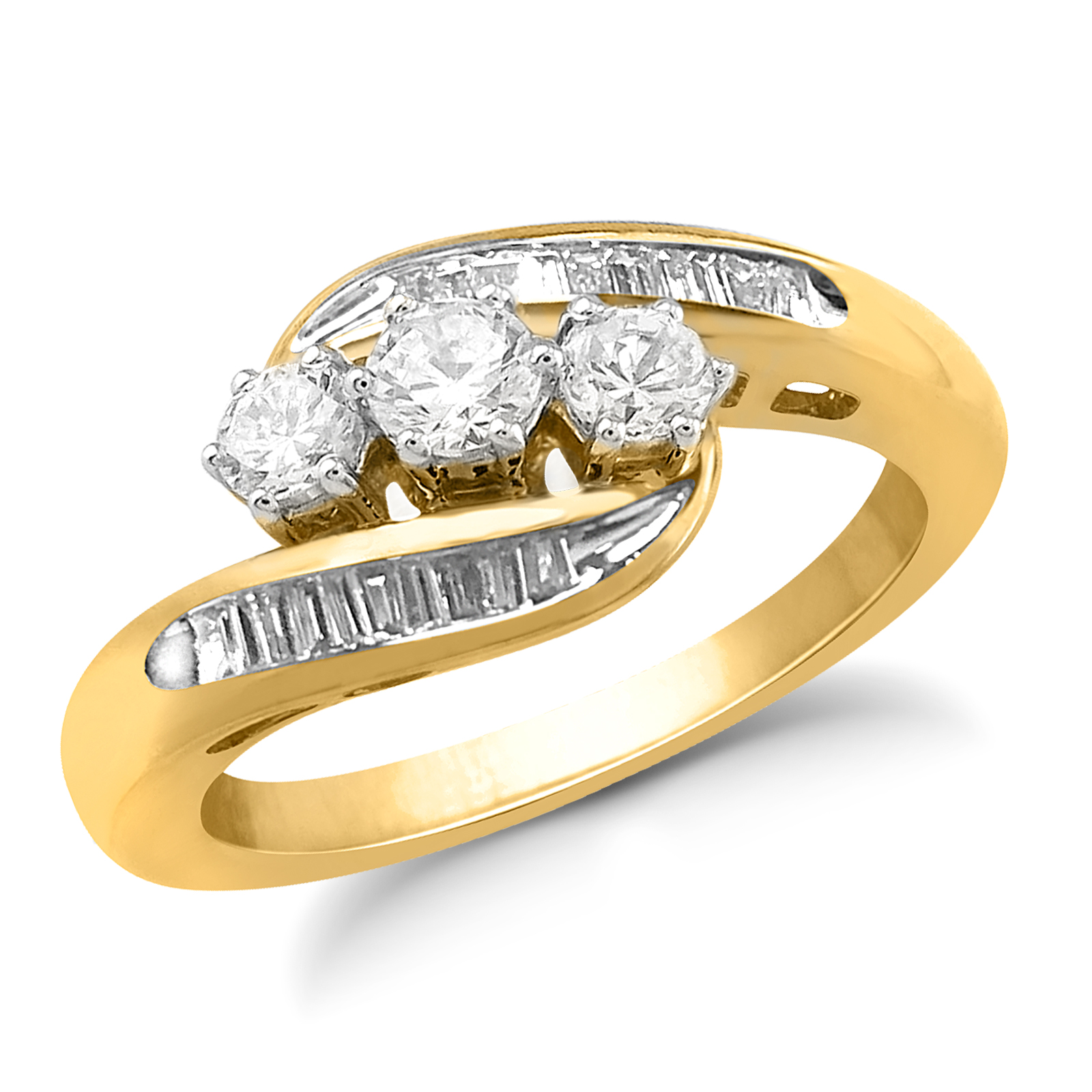 10K Yellow Gold 1/2 CTTW Certified Diamond 3-Stone Plus Bypass Ring