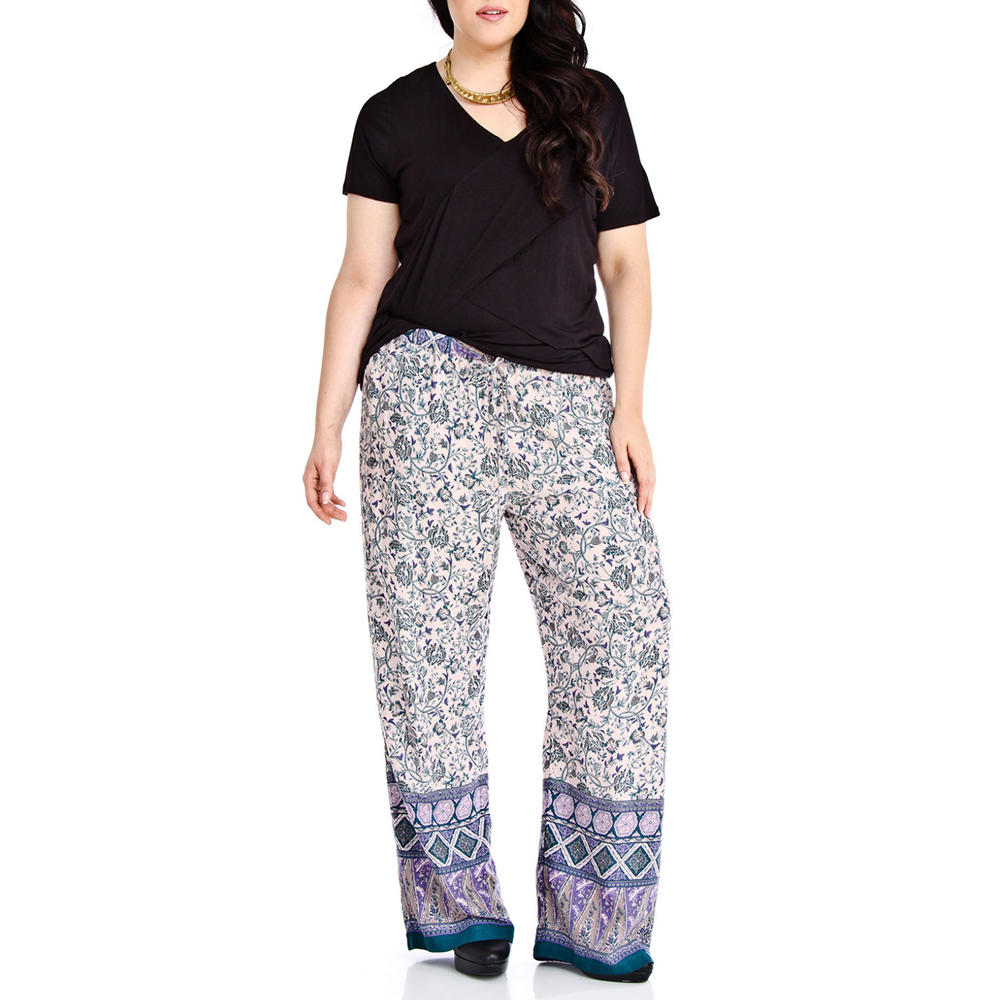 Women's Violet Floral Boho Theme Printed Pant - Plus Size