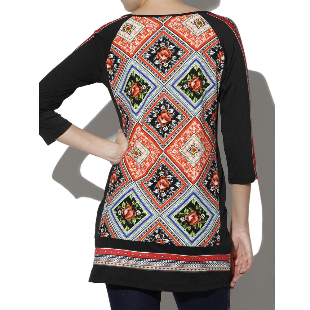 BLUE PLATE FASHION Women's Placement Print Long Sleeve Tunic- Online Exclusive