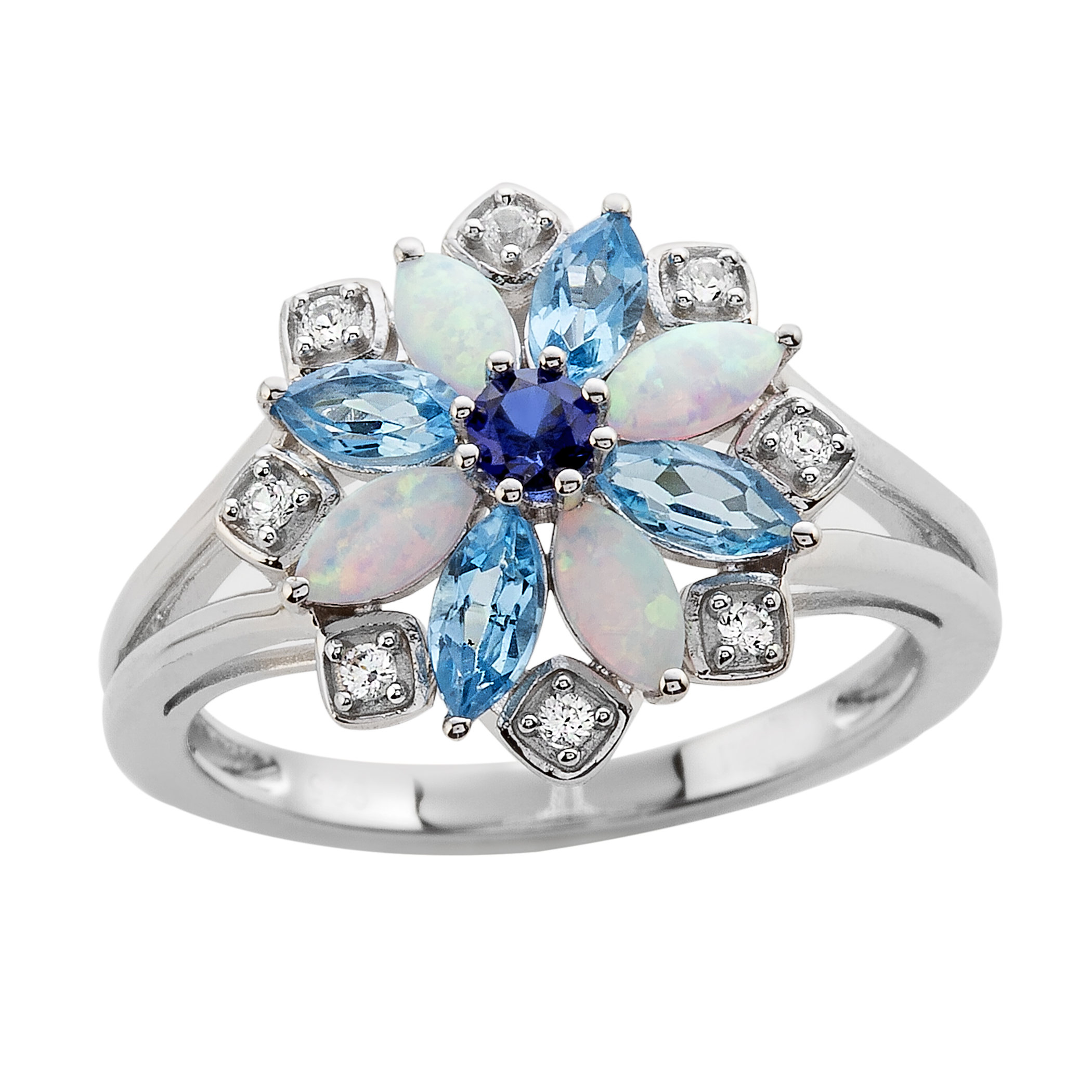 Sterling Silver Lab Created Opal & Blue Topaz Ring
