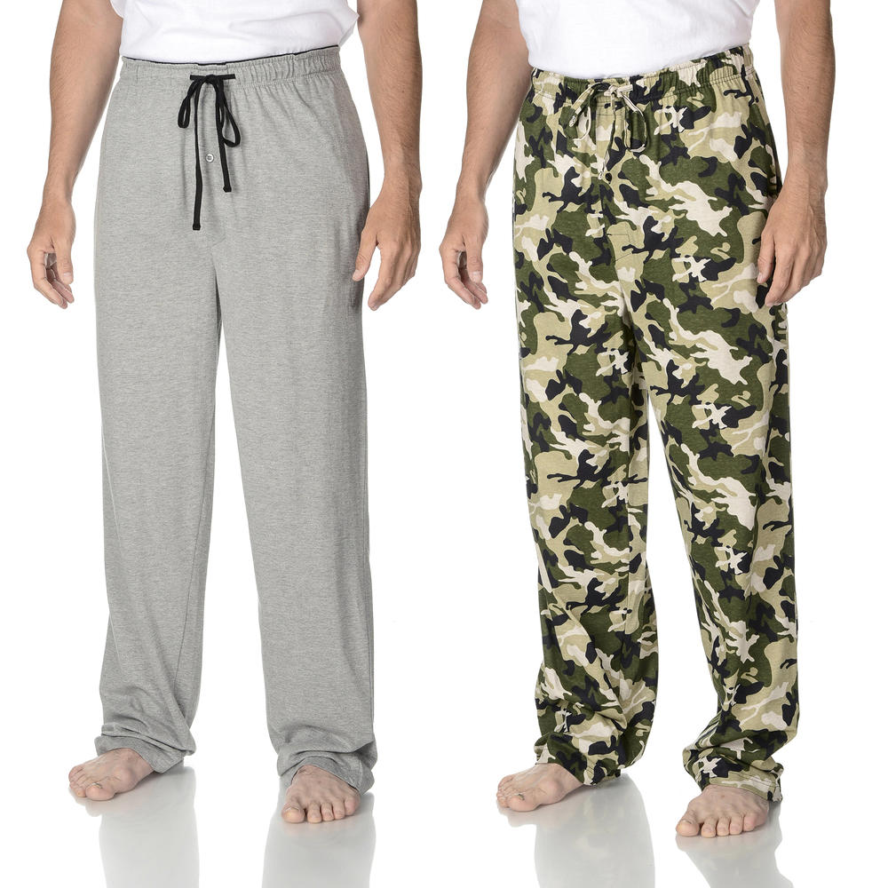 Men's 2pk Solid Grey/Green Camo Print Knit Pant - Online Exclusive